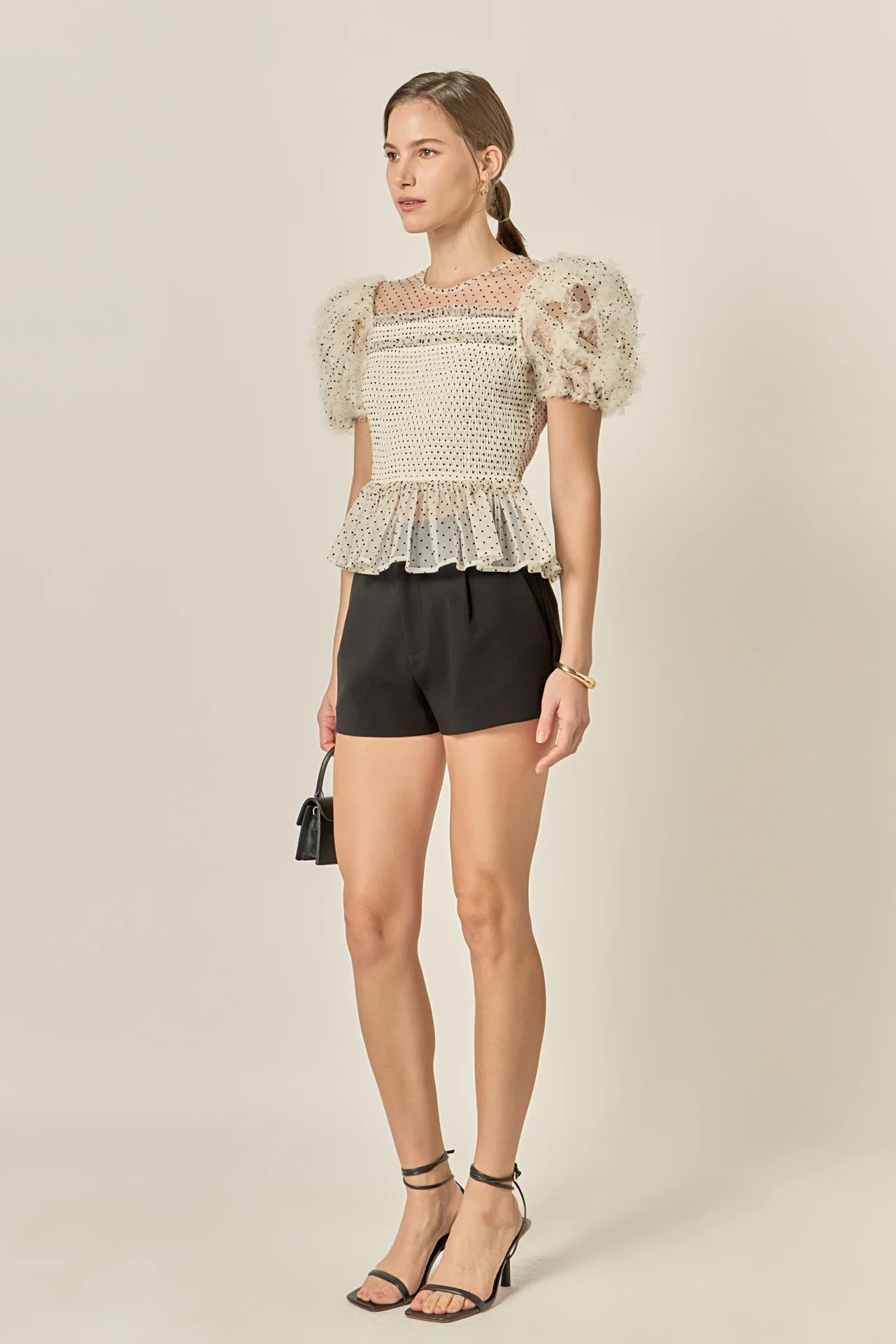 Polka Dot Puff Sleeve Peplum Top - Image 5
