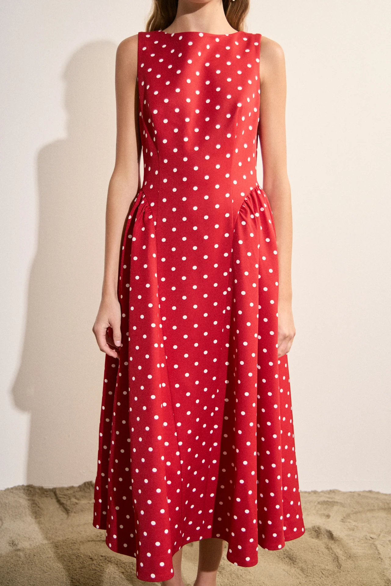 Polka Dot Sleeveless Midi Dress - Image 2