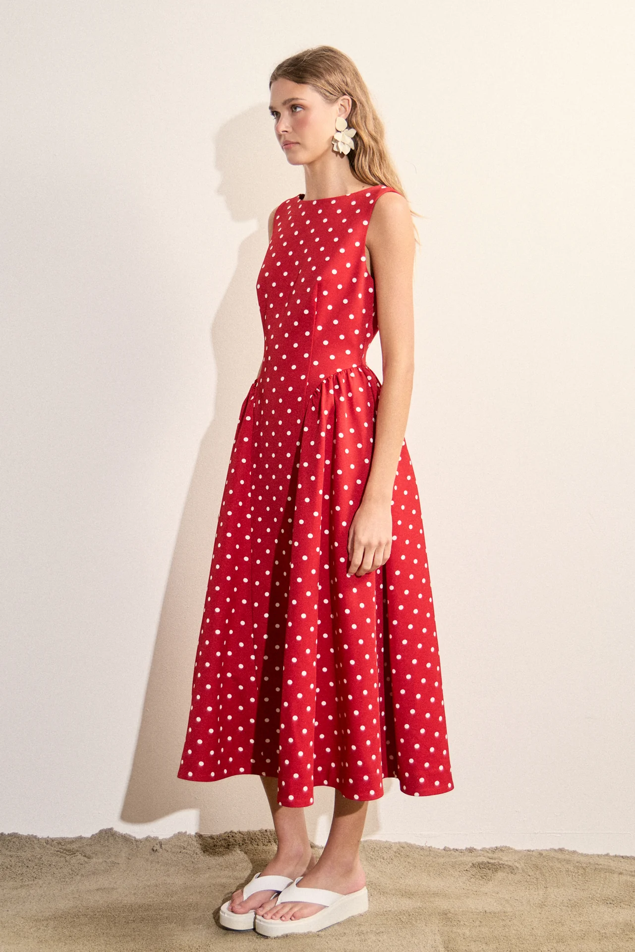Polka Dot Sleeveless Midi Dress - Image 3