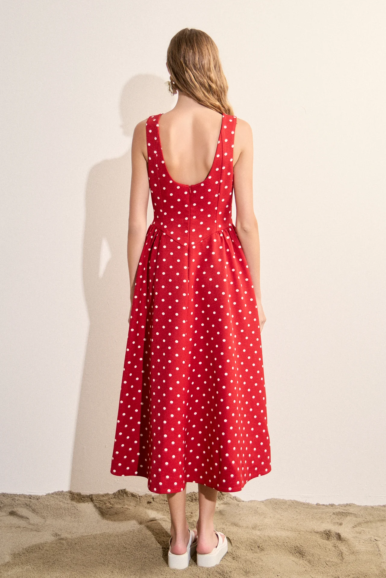 Polka Dot Sleeveless Midi Dress - Image 4