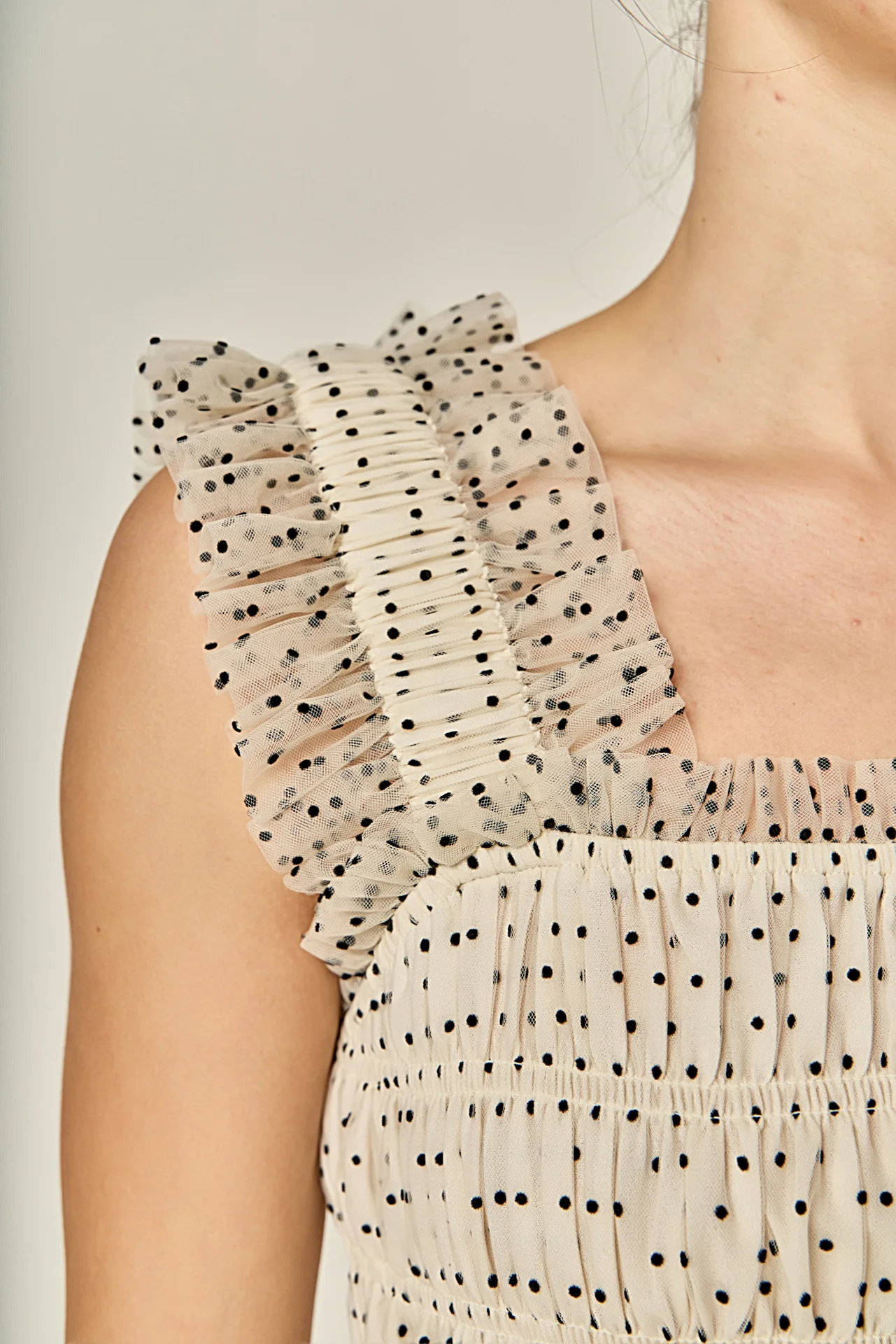 Polka Dot Organza Smocked Midi Dress - Image 3