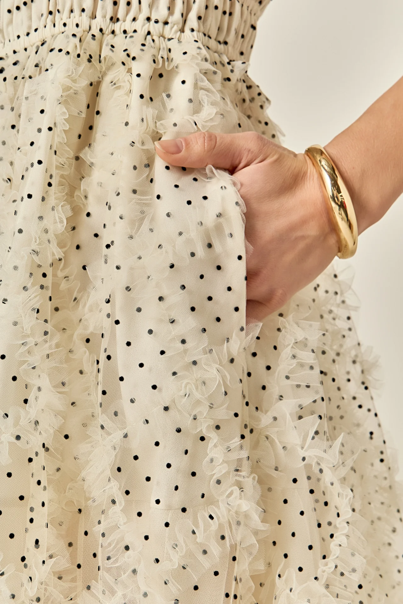 Polka Dot Organza Smocked Midi Dress - Image 4