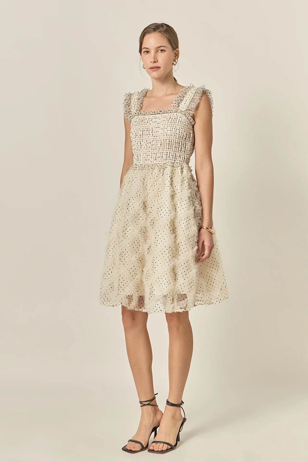 Polka Dot Organza Smocked Midi Dress - Image 5