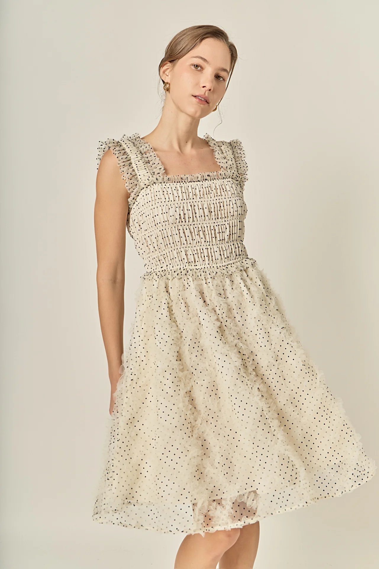 Polka Dot Organza Smocked Midi Dress - Image 7