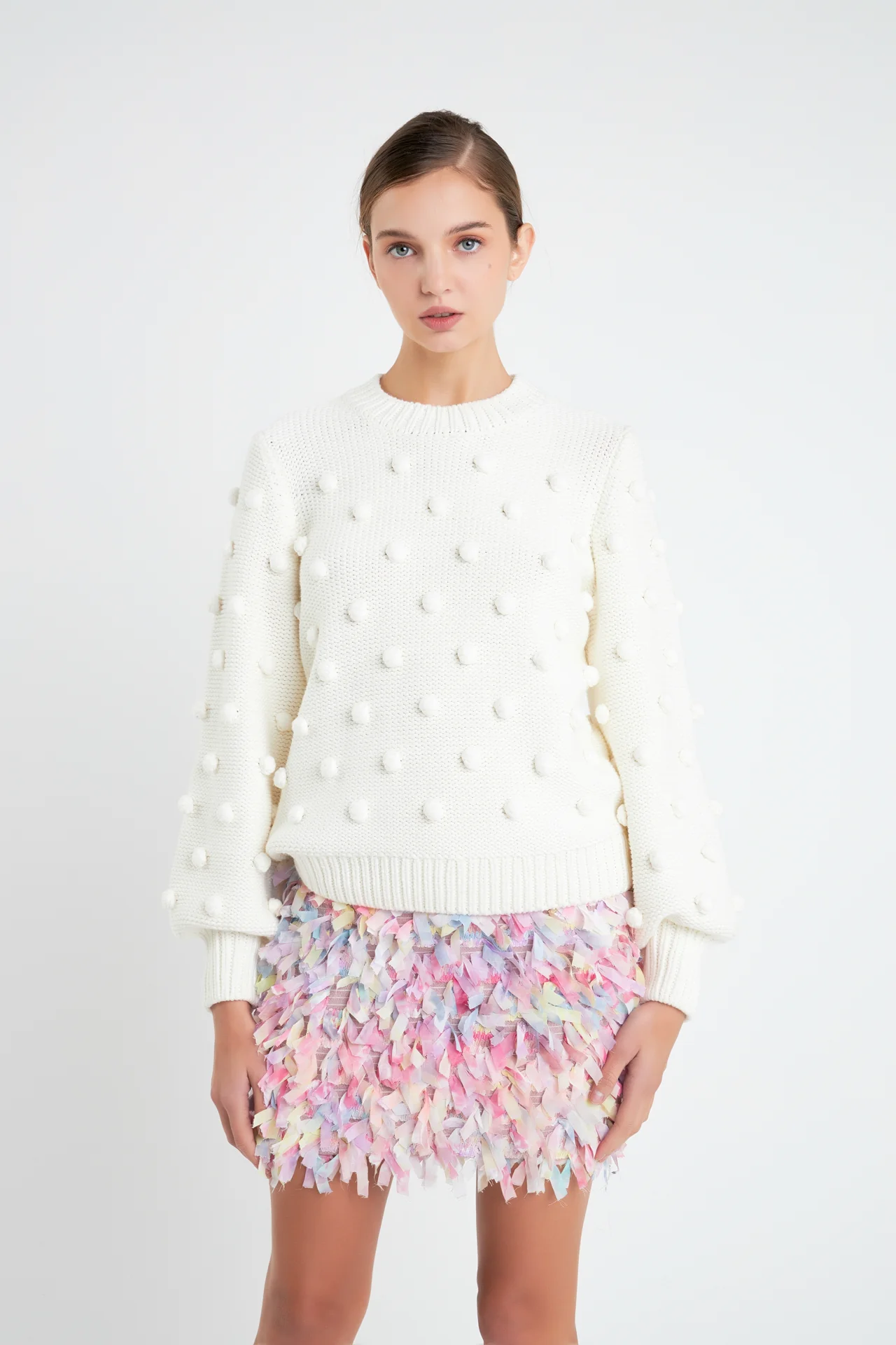 Pom Pom Pattern Long Sleeve Sweater - Image 2