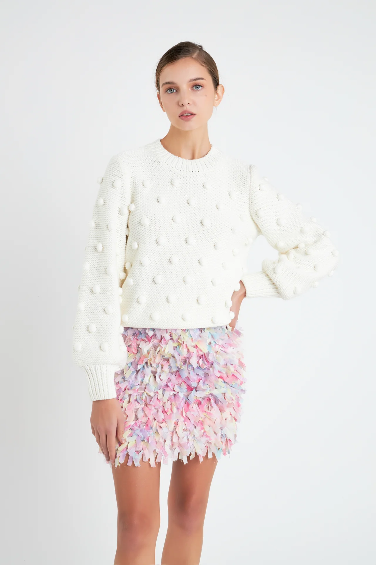 Pom Pom Pattern Long Sleeve Sweater - Image 5