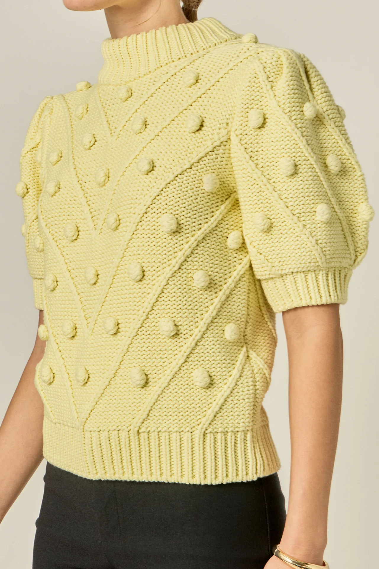 Pom Pom Puff Sleeve Sweater - Image 2