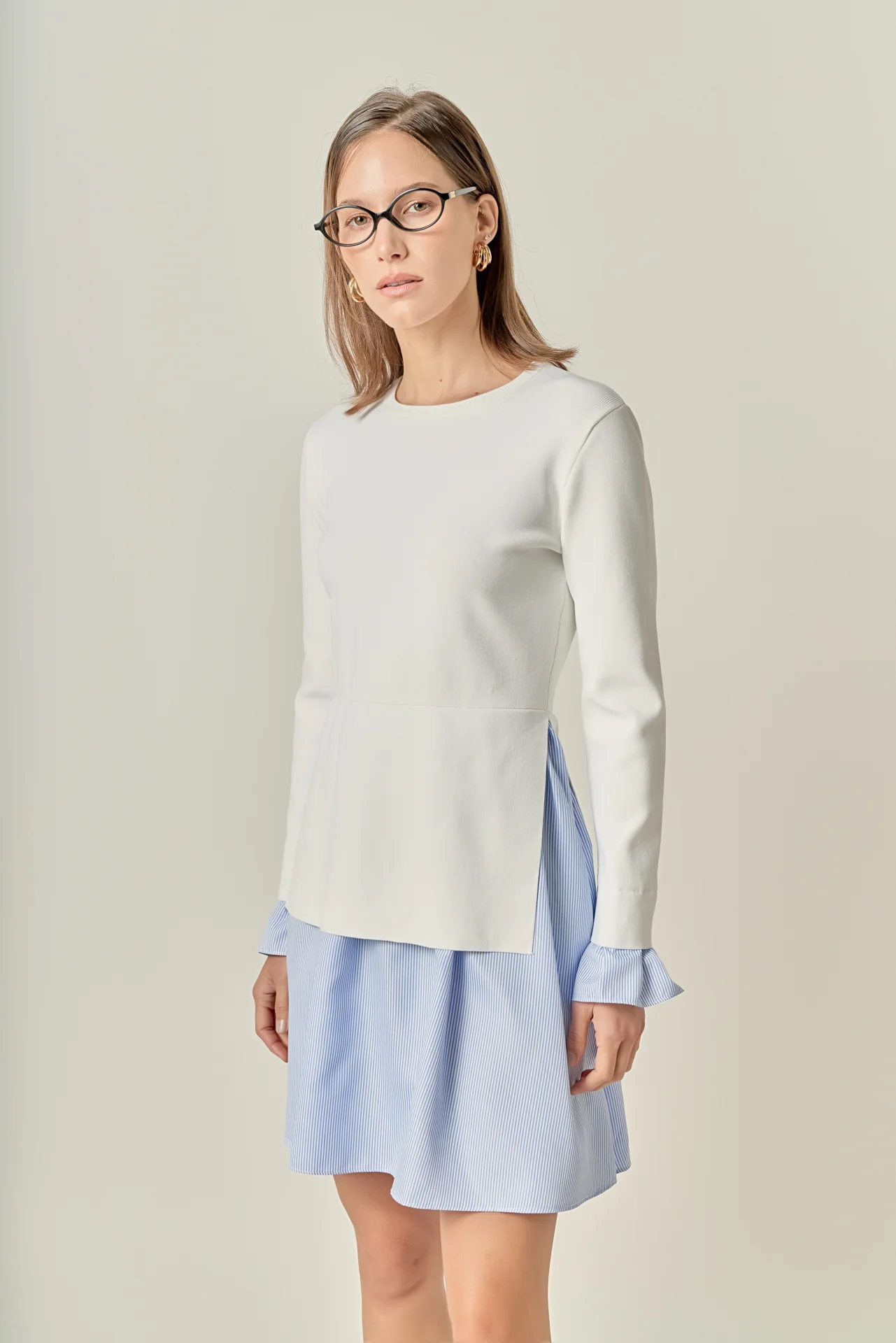 Poplin Combo Knit Mini Dress - Image 10