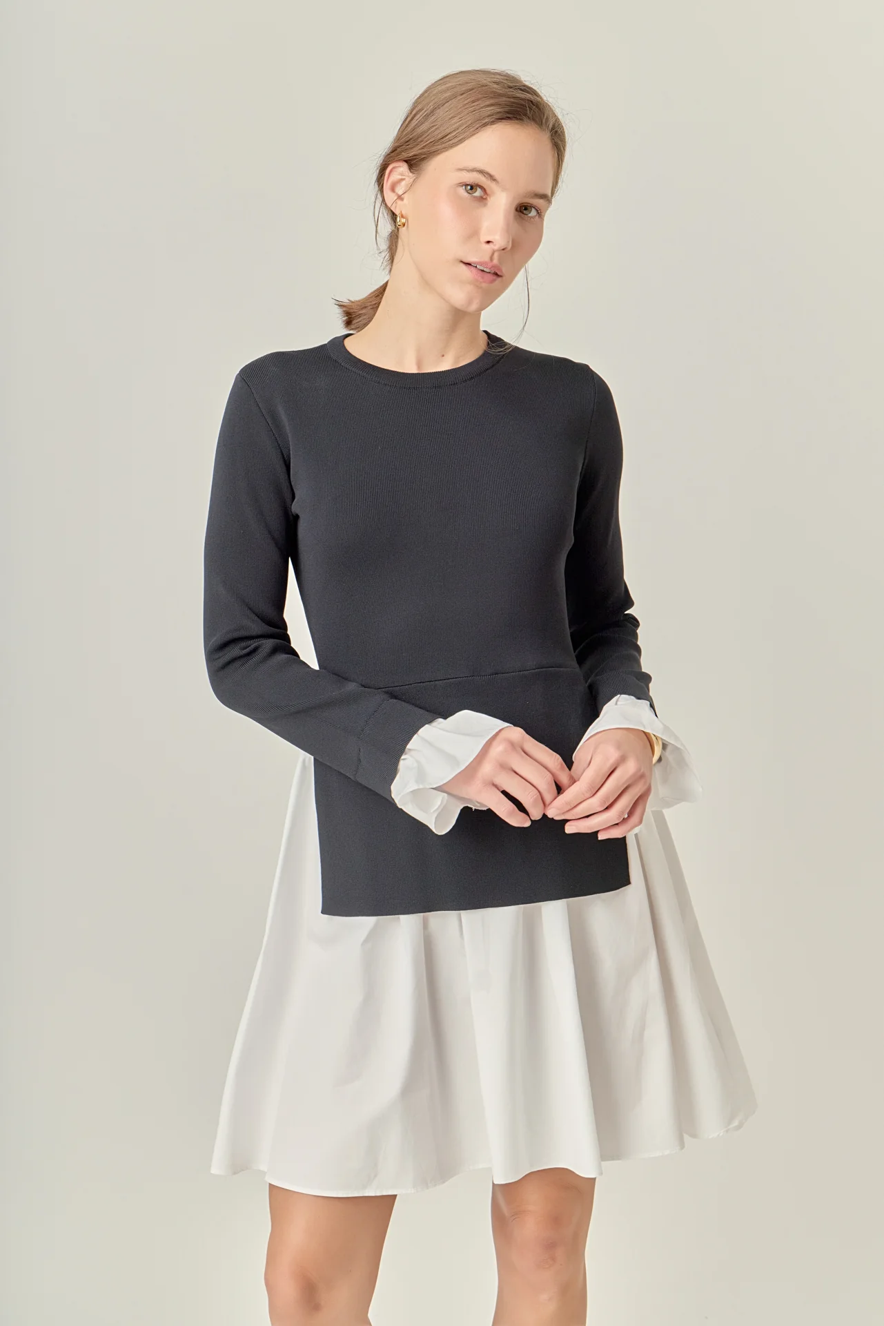 Poplin Combo Knit Mini Dress - Image 15