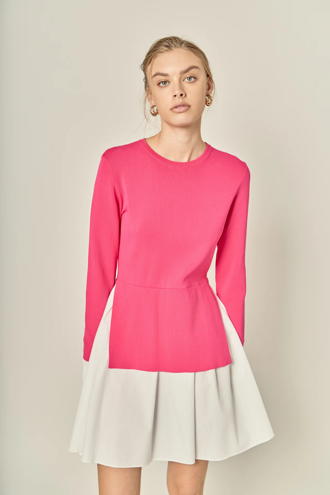 Poplin Combo Knit Mini Dress - Image 20
