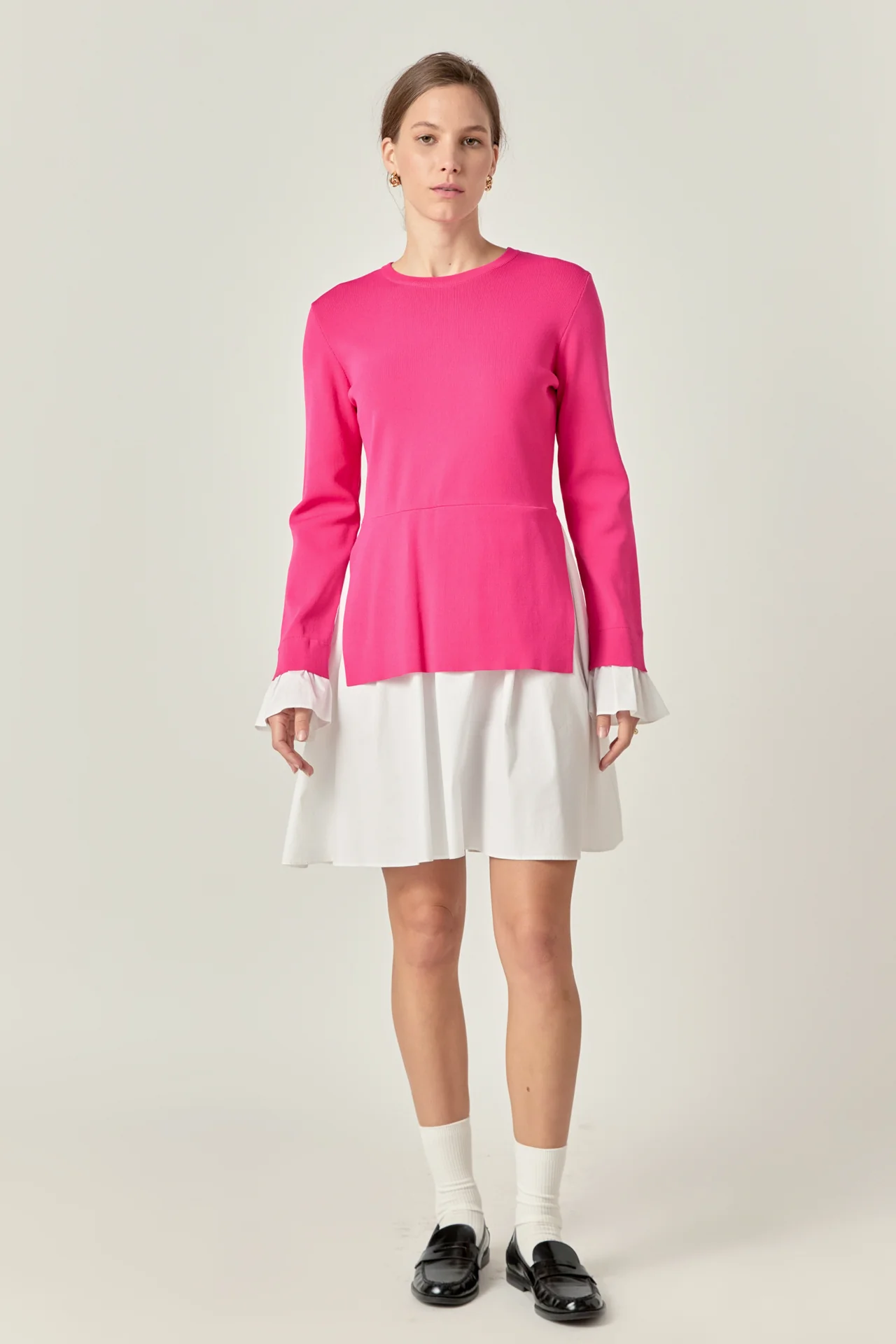 Poplin Combo Knit Mini Dress - Image 21