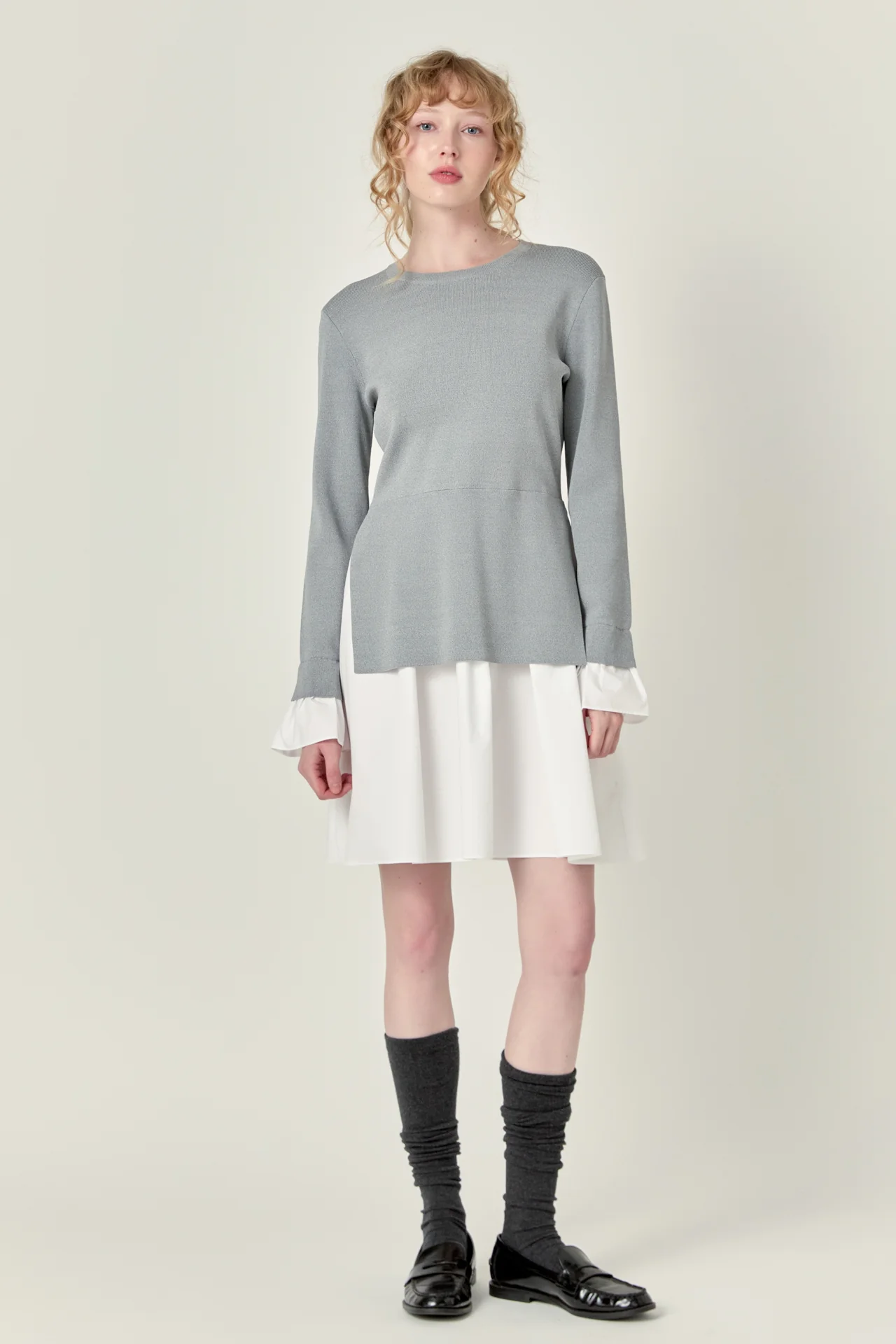 Poplin Combo Knit Mini Dress - Image 22