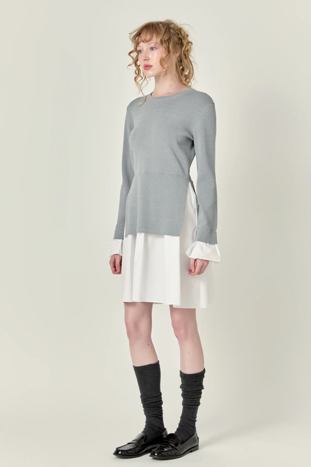 Poplin Combo Knit Mini Dress - Image 24