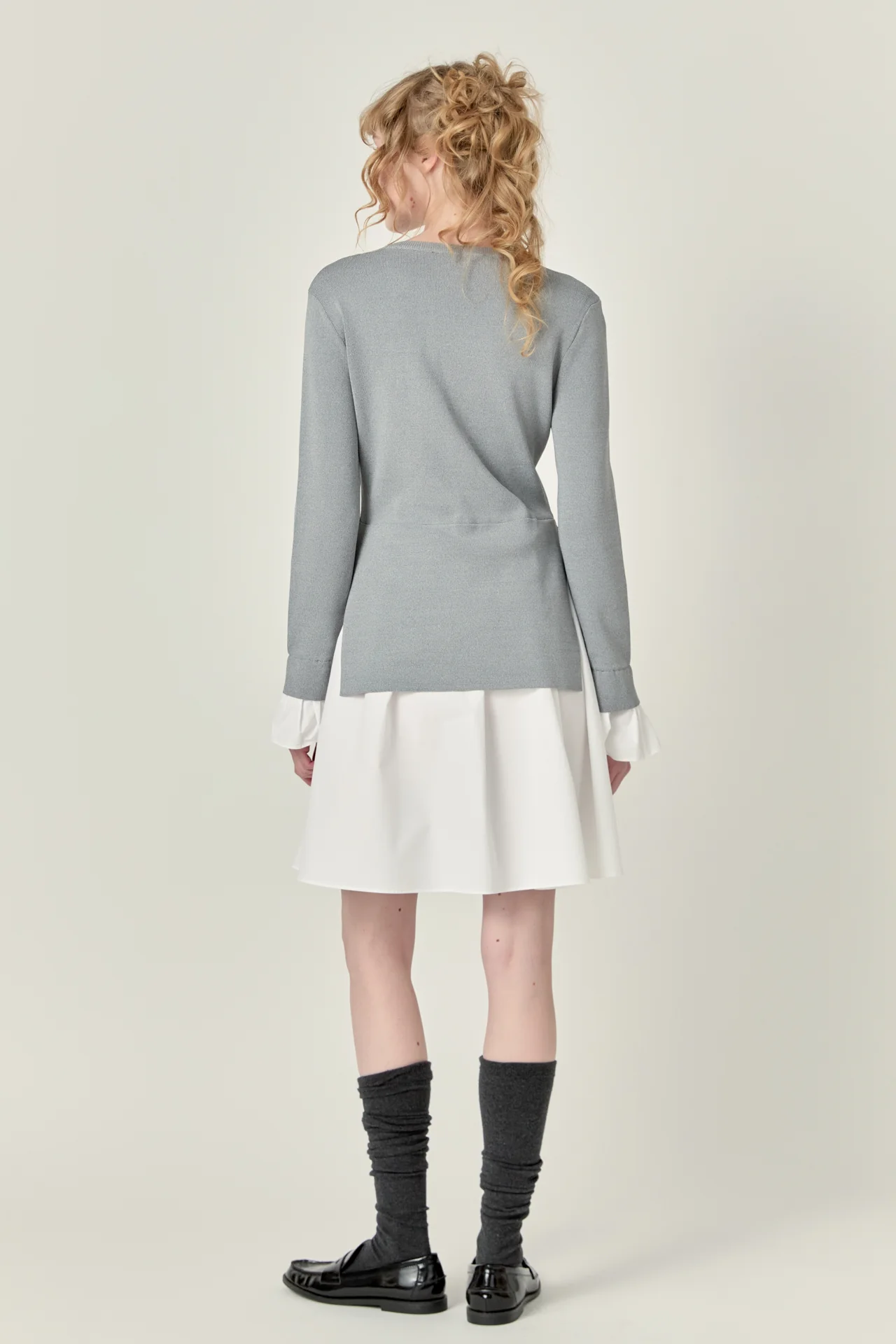 Poplin Combo Knit Mini Dress - Image 25