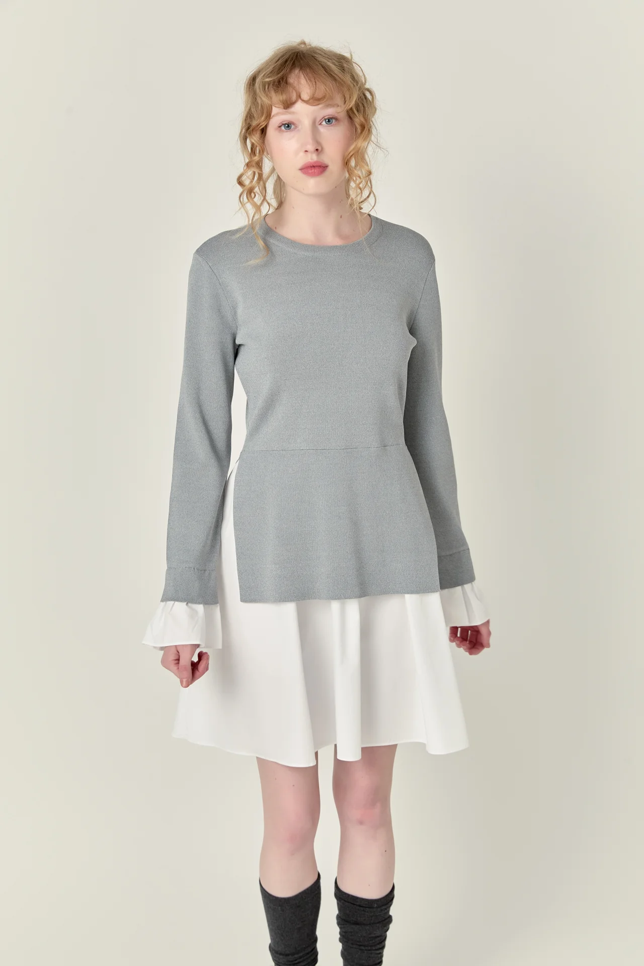 Poplin Combo Knit Mini Dress - Image 26
