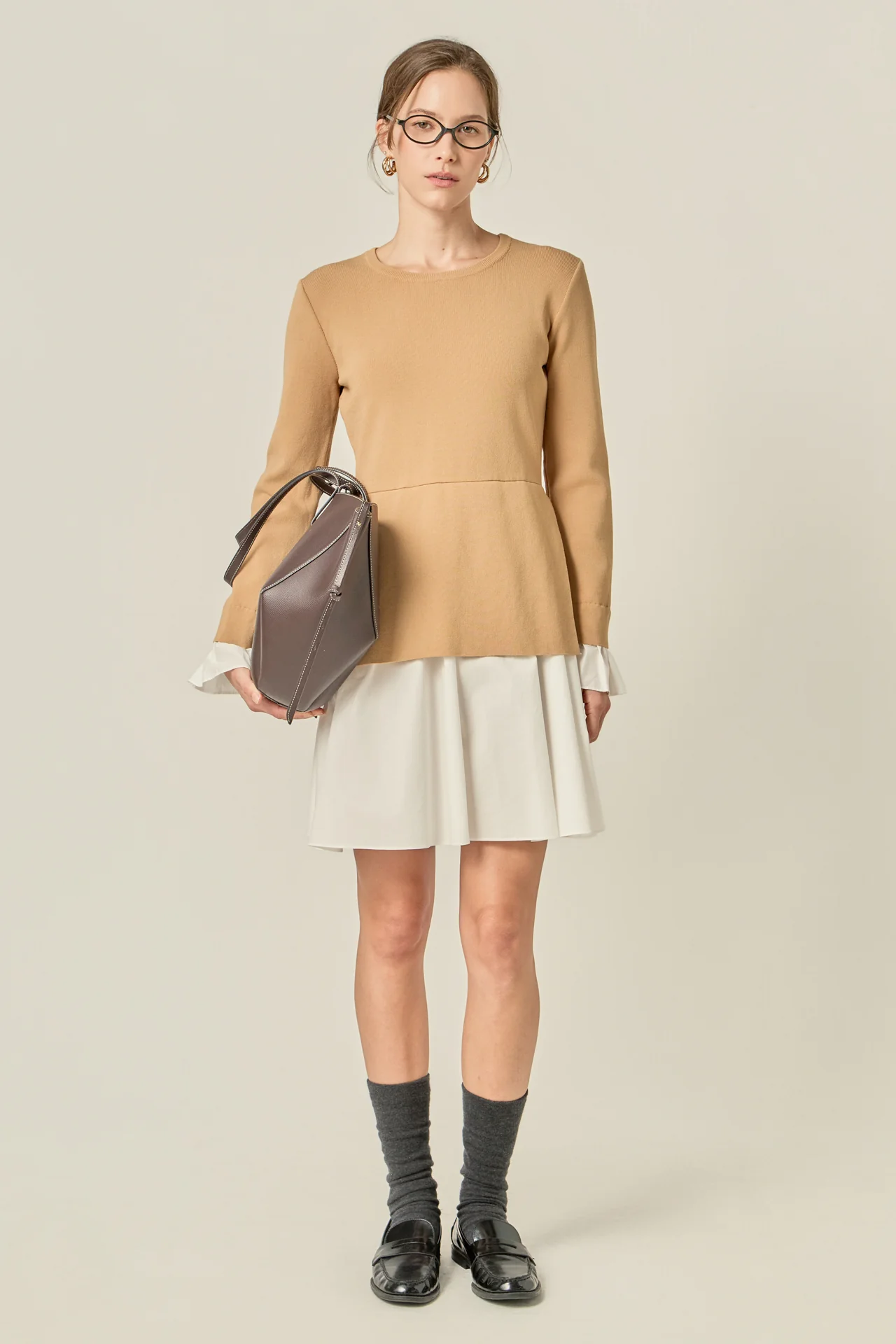 Poplin Combo Knit Mini Dress - Image 3