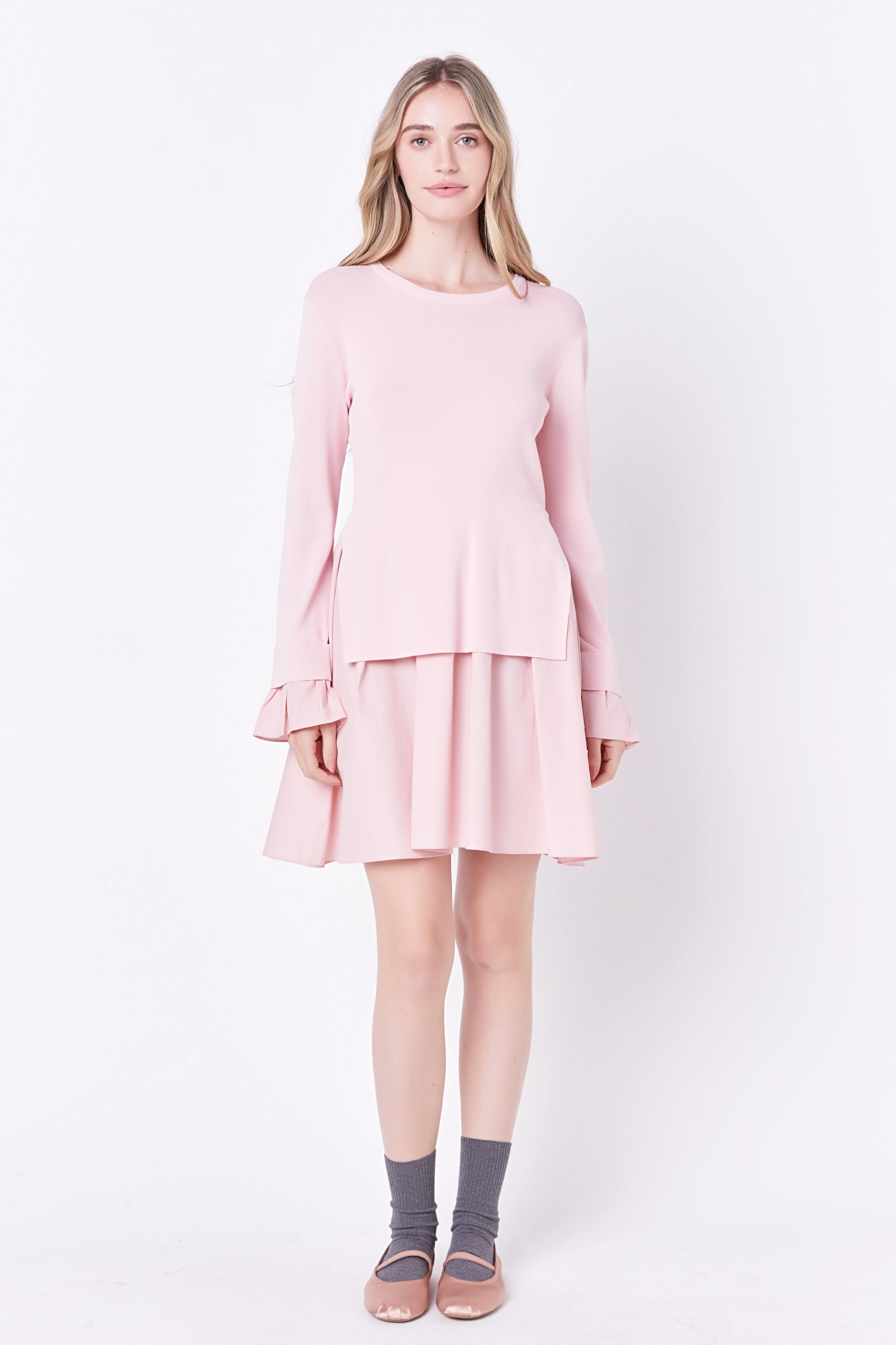 Poplin Combo Knit Mini Dress - Image 32