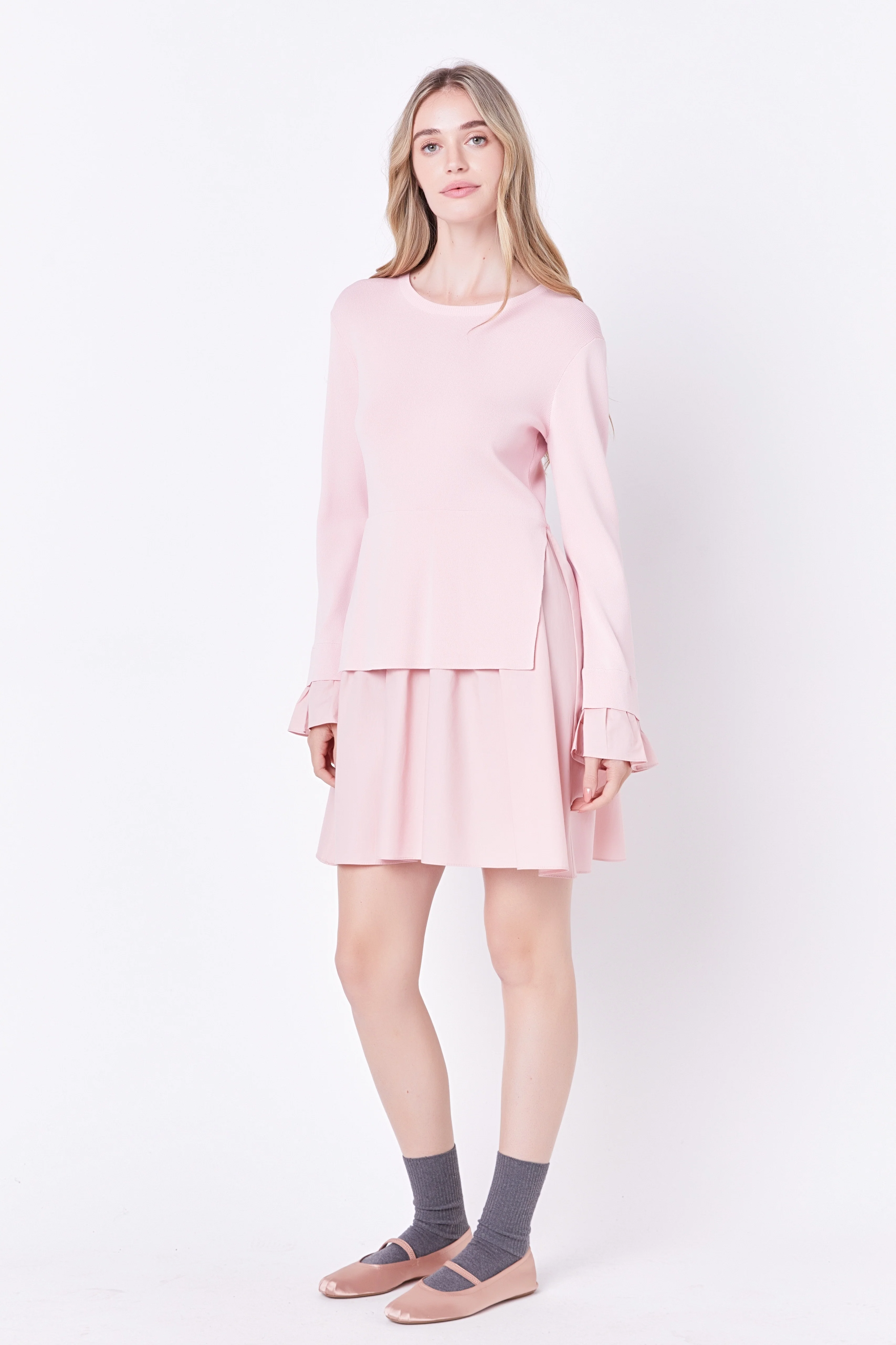 Poplin Combo Knit Mini Dress - Image 34