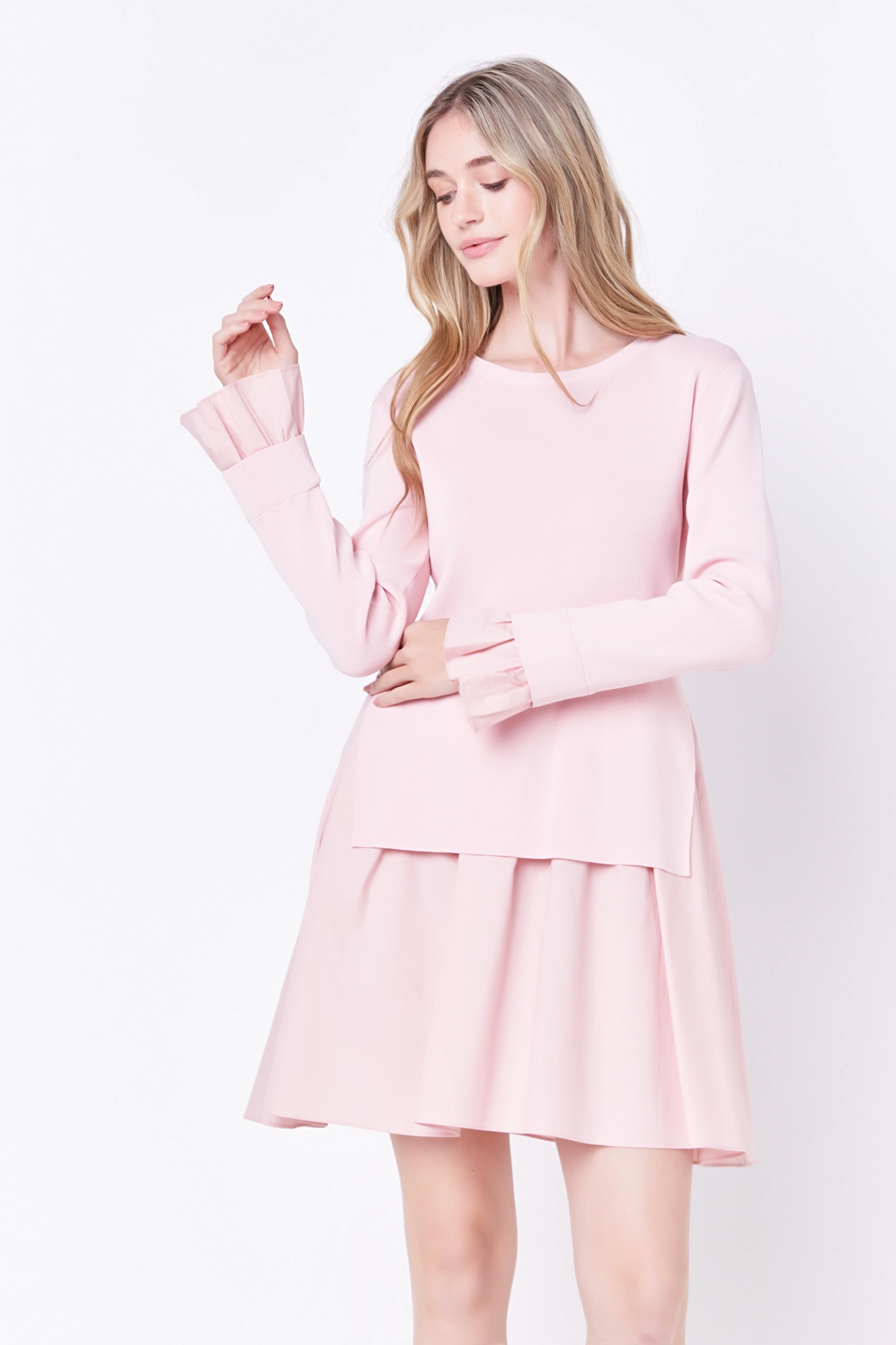 Poplin Combo Knit Mini Dress - Image 36
