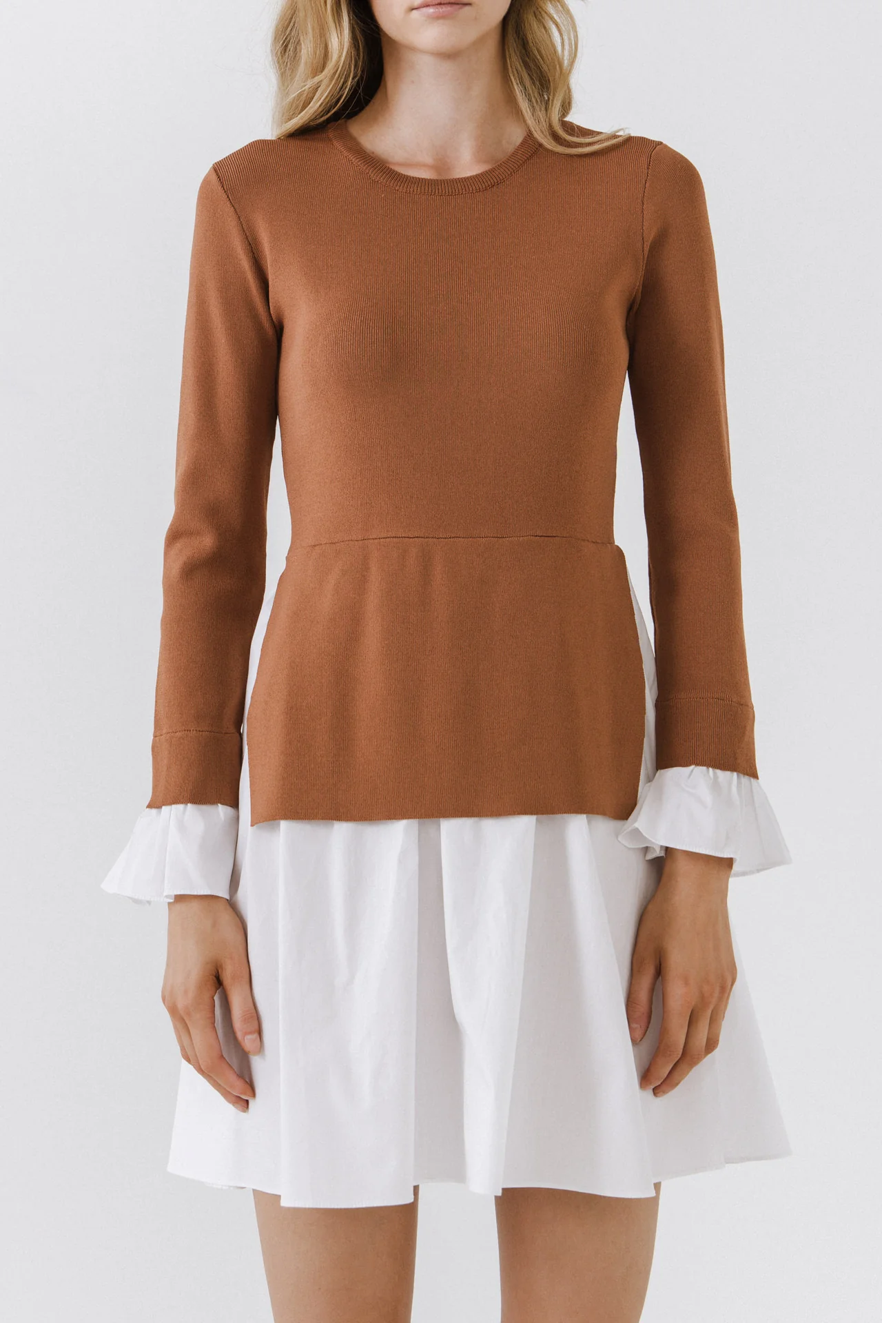Poplin Combo Knit Mini Dress - Image 38