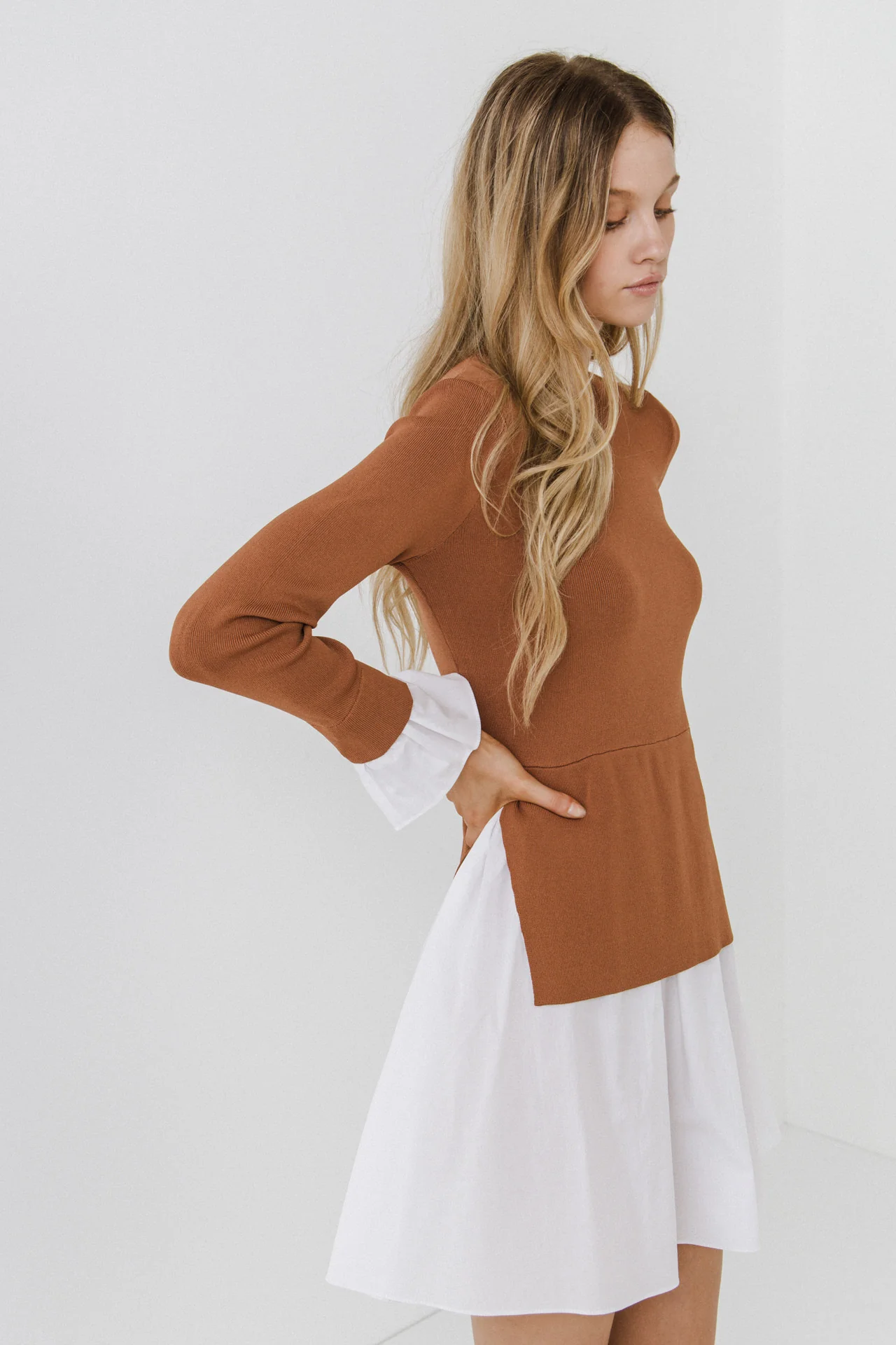 Poplin Combo Knit Mini Dress - Image 41