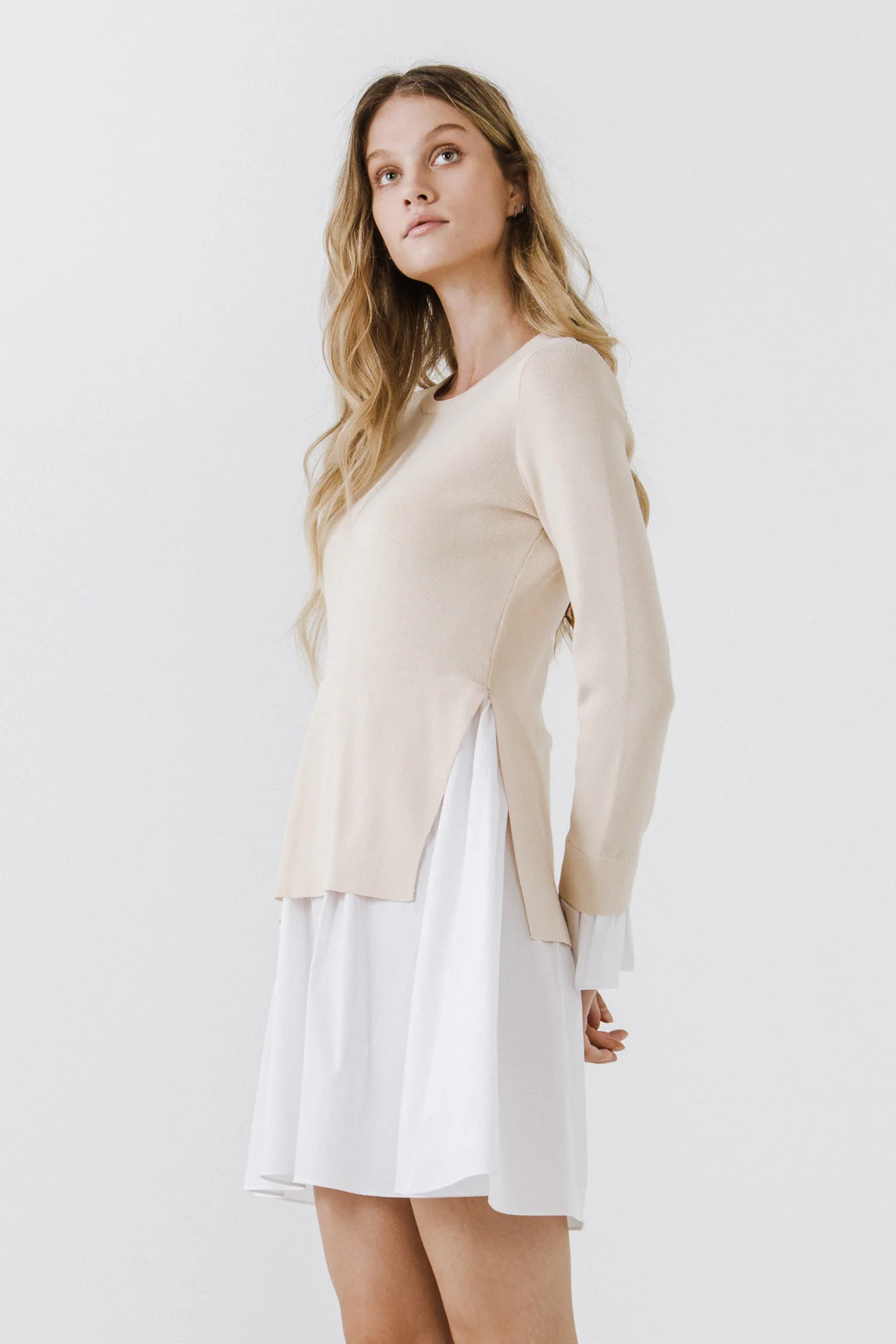 Poplin Combo Knit Mini Dress - Image 44
