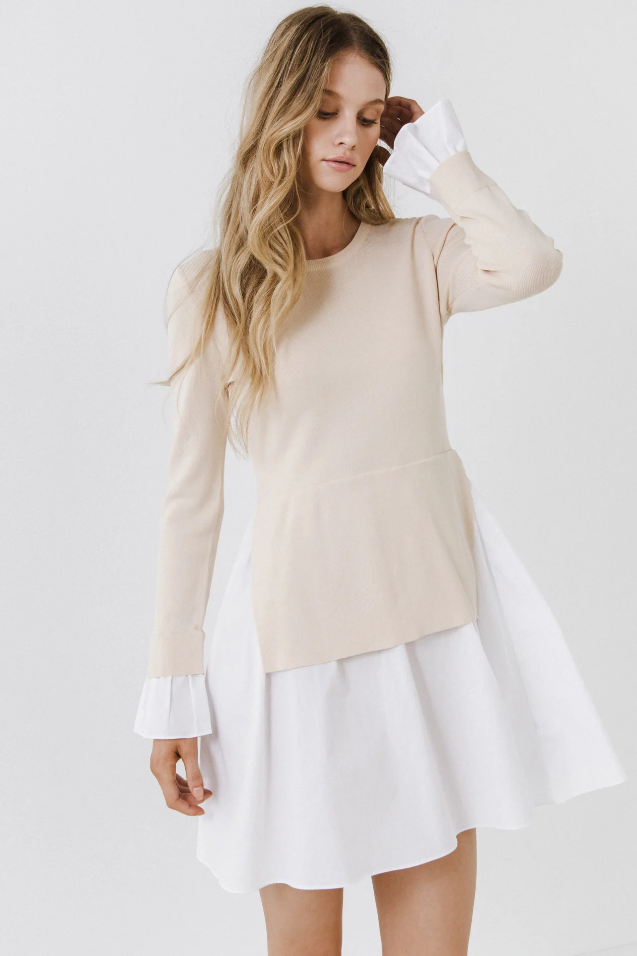 Poplin Combo Knit Mini Dress - Image 46