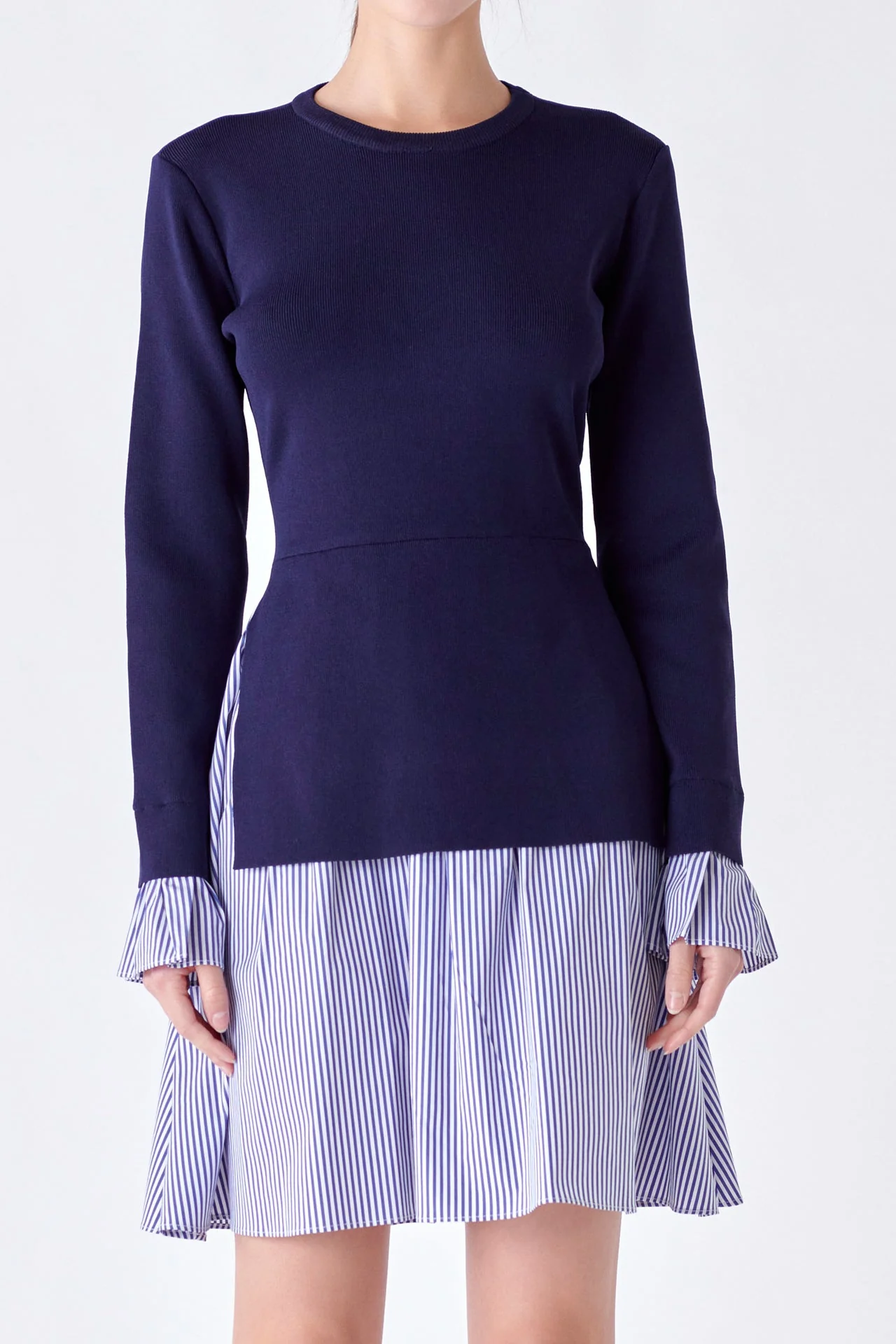 Poplin Combo Knit Mini Dress - Image 48