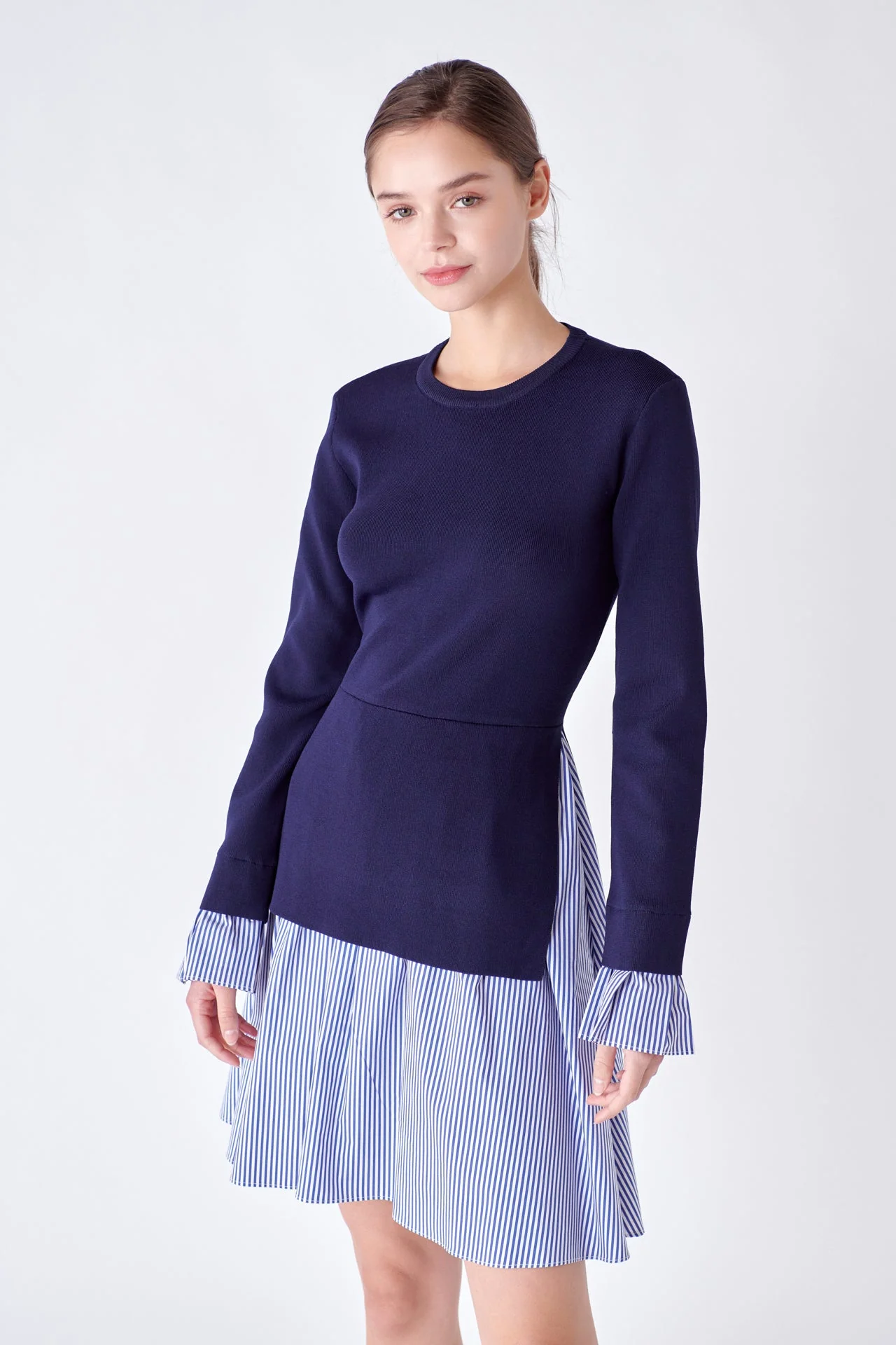 Poplin Combo Knit Mini Dress - Image 51