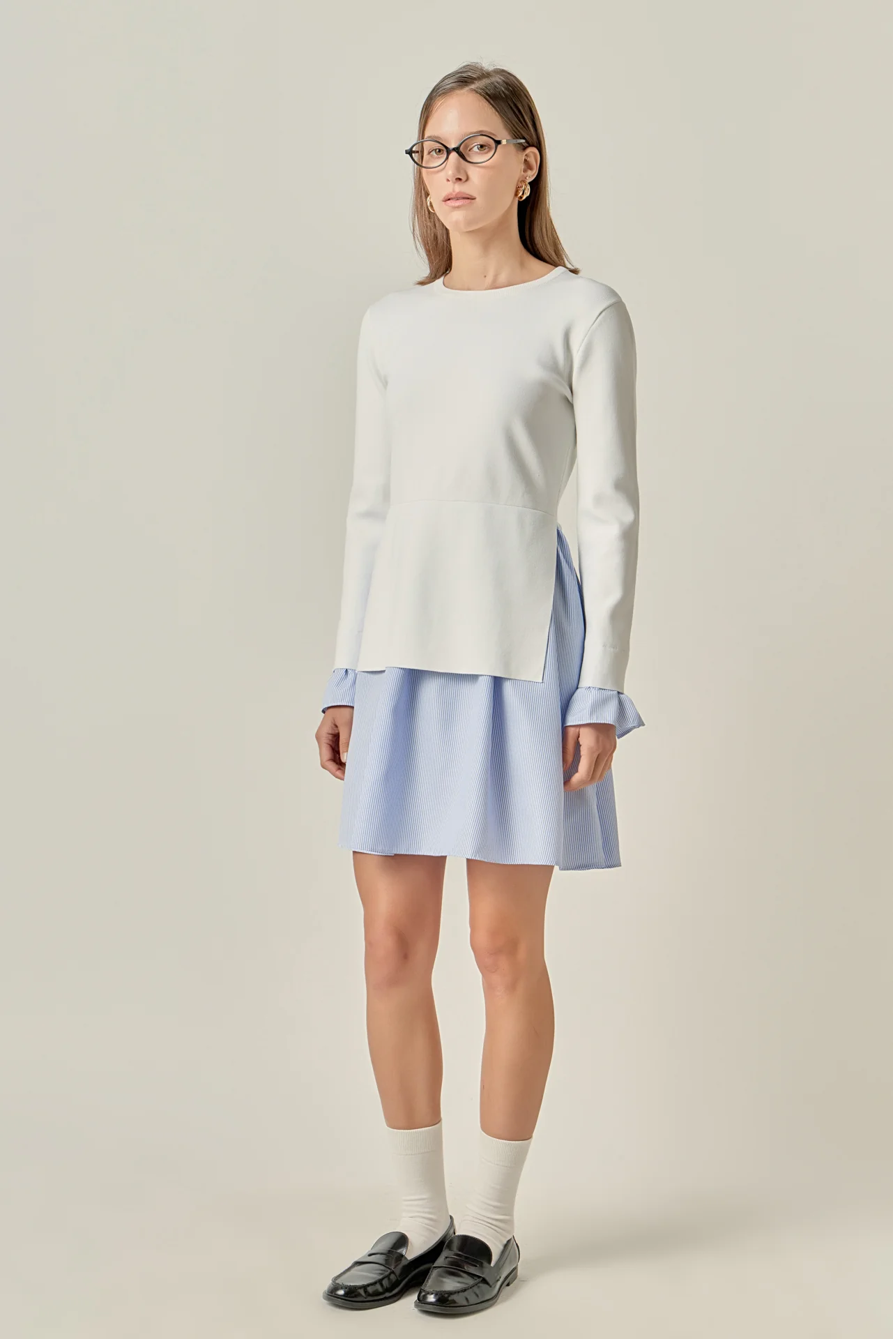 Poplin Combo Knit Mini Dress - Image 6