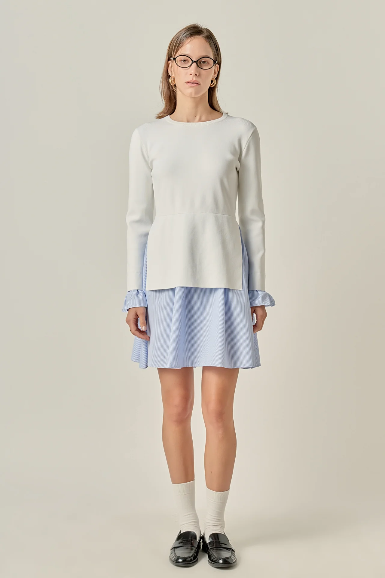 Poplin Combo Knit Mini Dress - Image 8