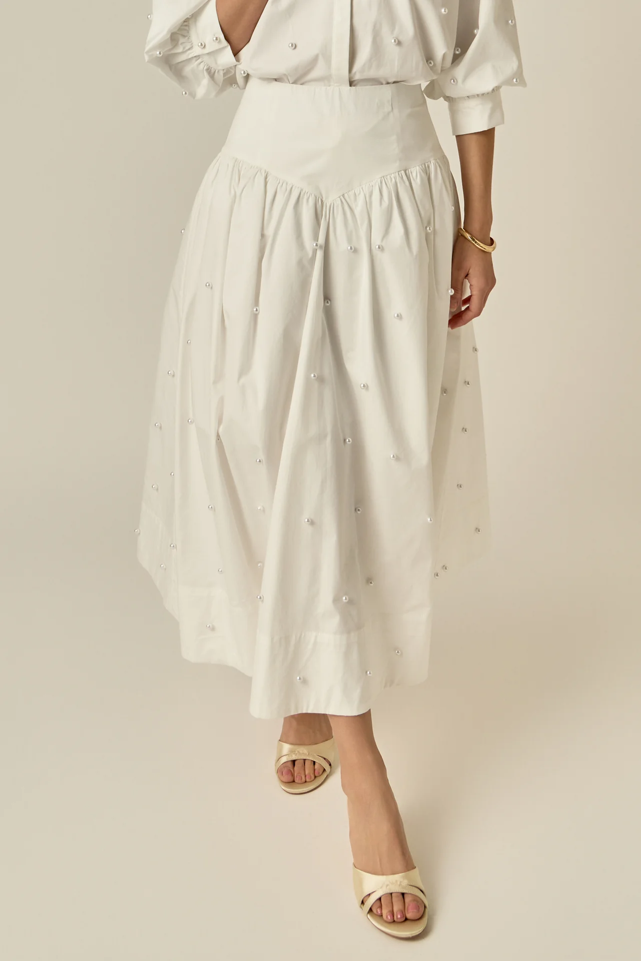 Pearl Embellished Poplin Midi Skirt - Image 10