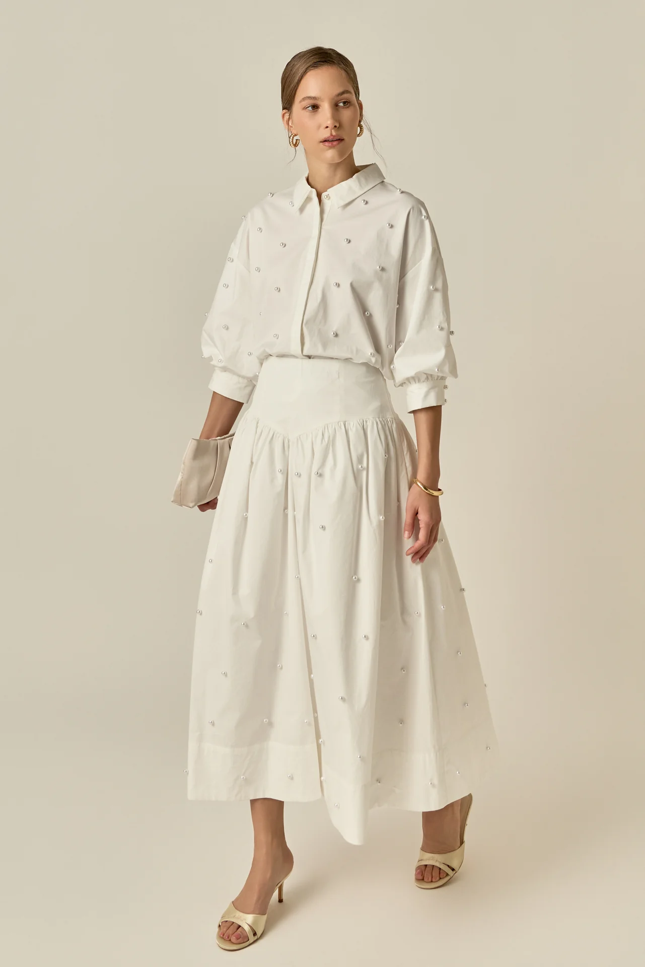 Pearl Embellished Poplin Midi Skirt - Image 12