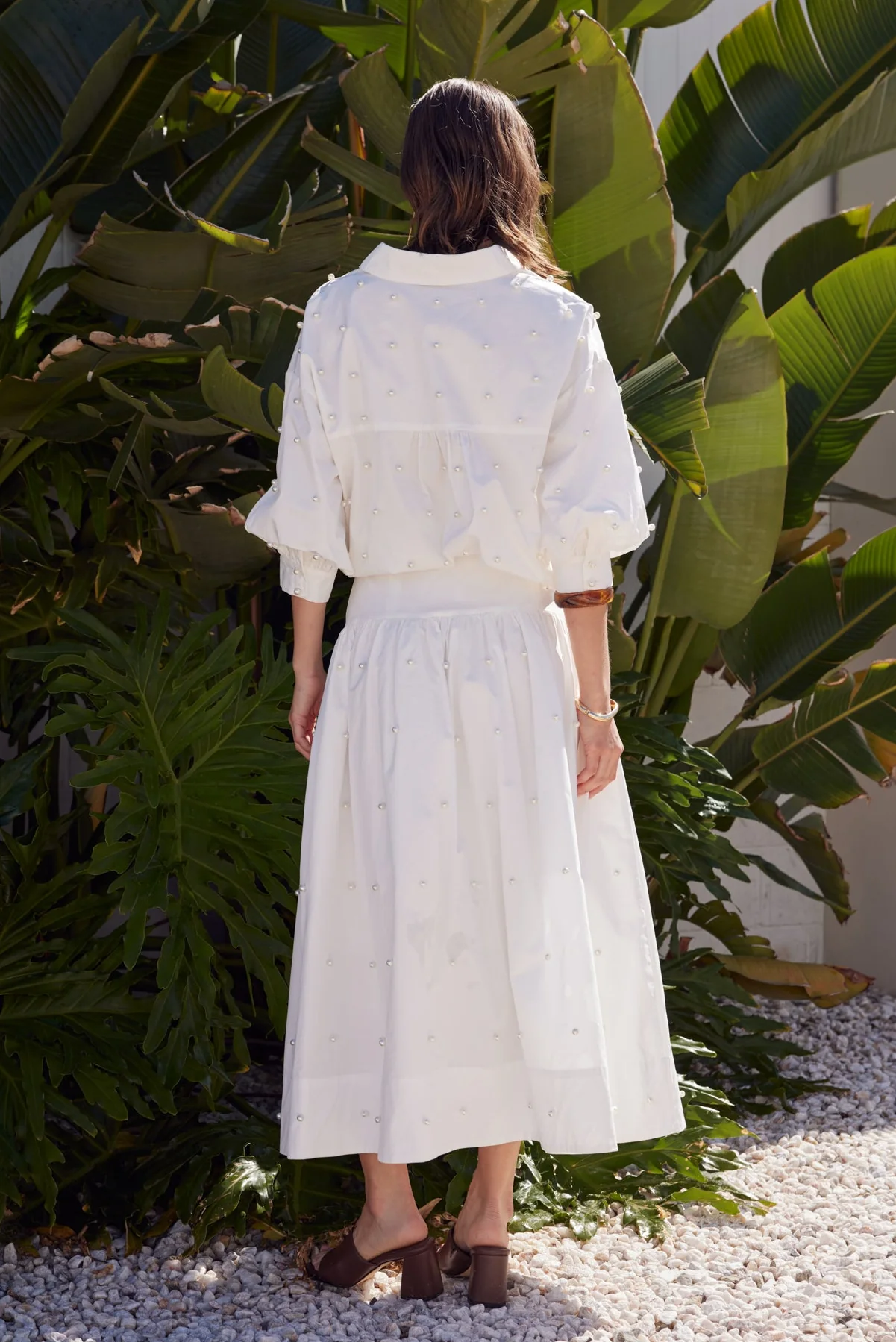 Pearl Embellished Poplin Midi Skirt - Image 4