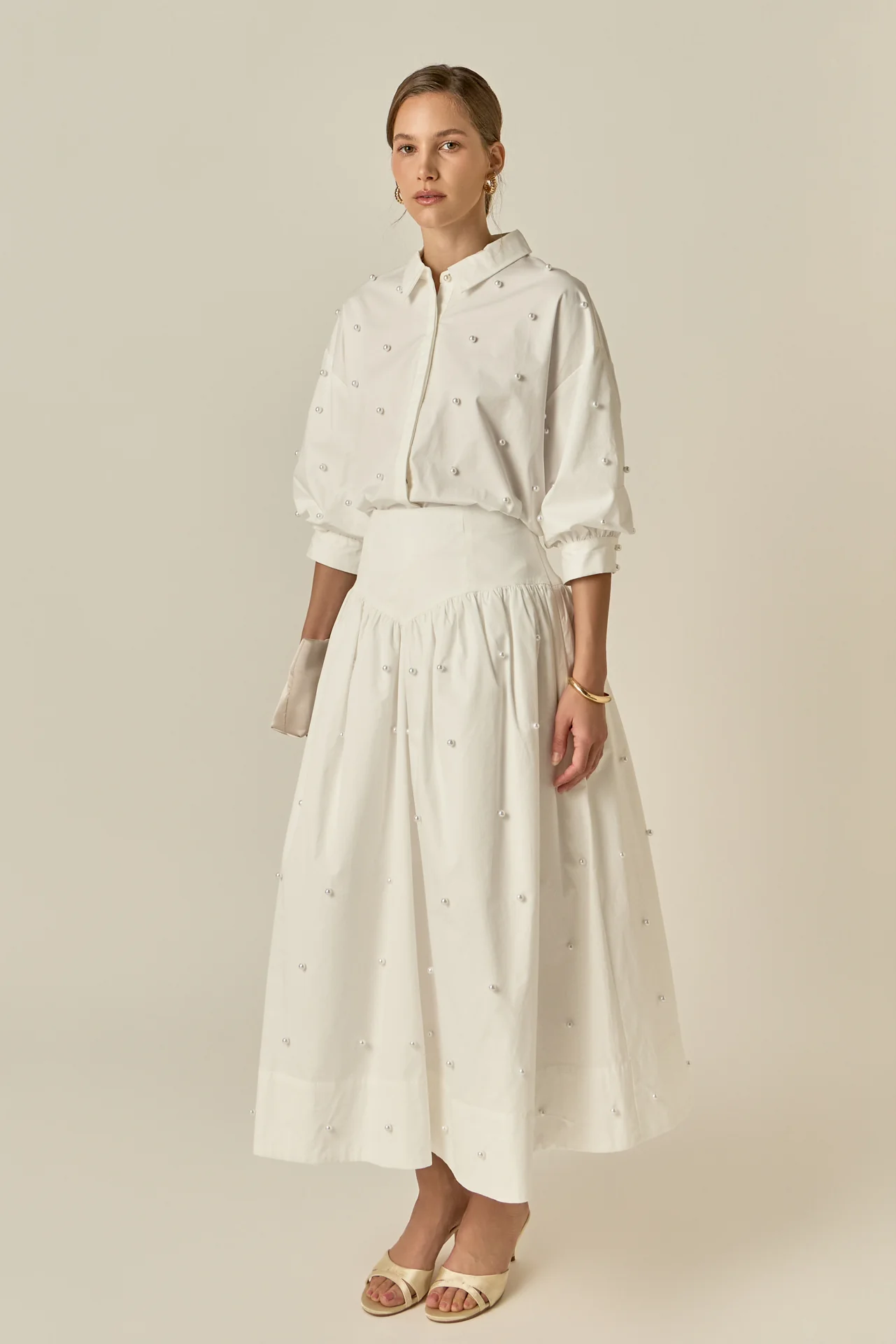Pearl Embellished Poplin Midi Skirt - Image 6