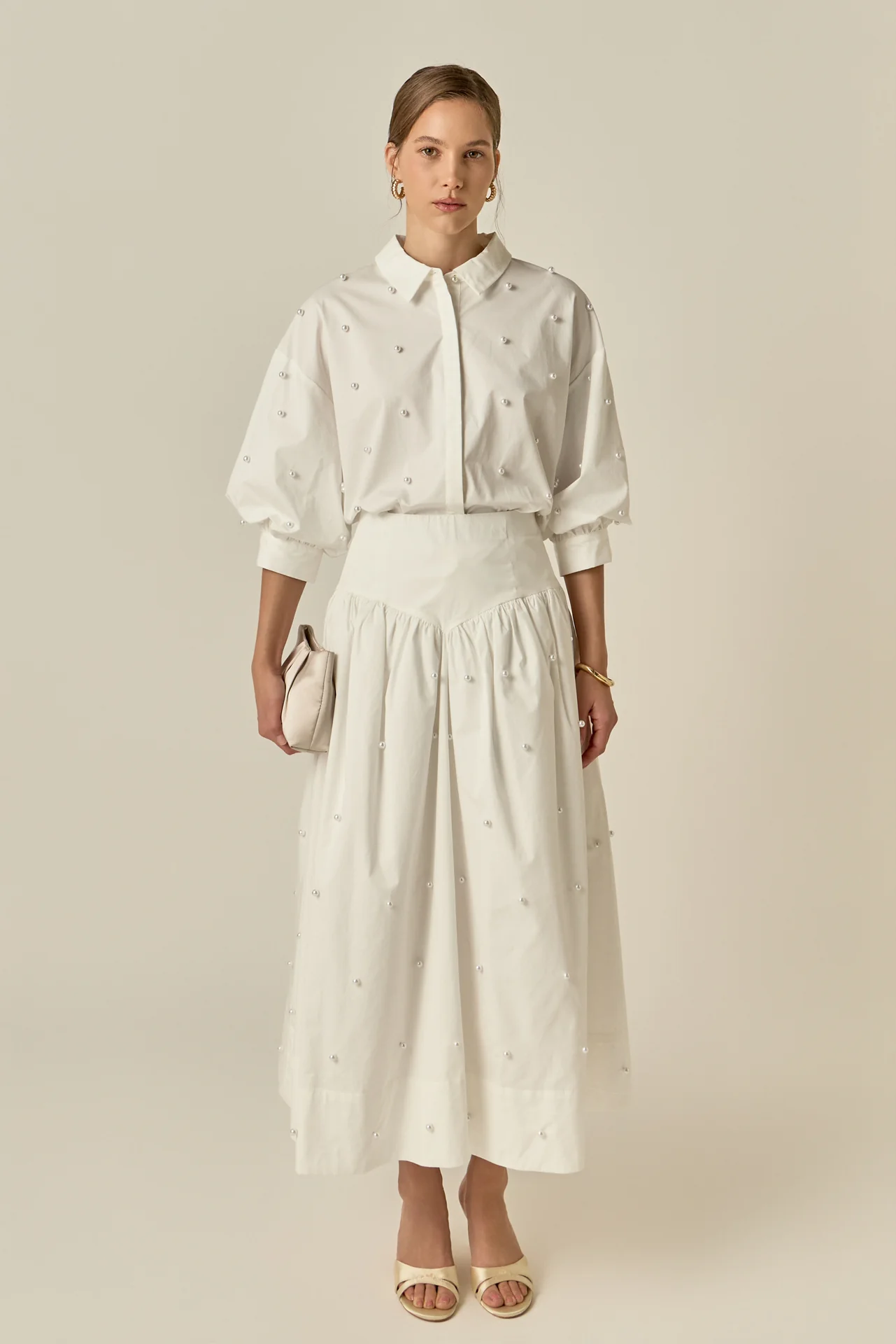 Pearl Embellished Poplin Midi Skirt - Image 8