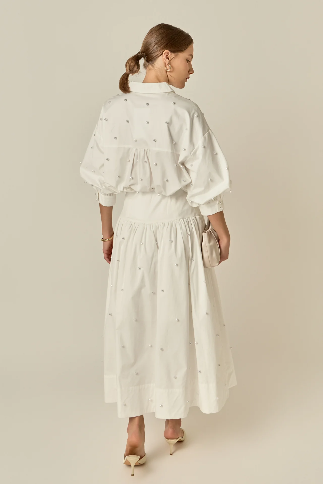 Pearl Embellished Poplin Midi Skirt - Image 9