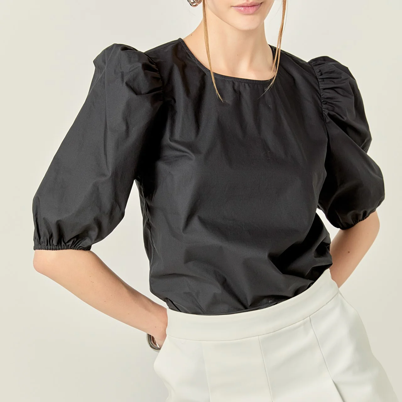 Poplin Puff Sleeve Top - Image 5