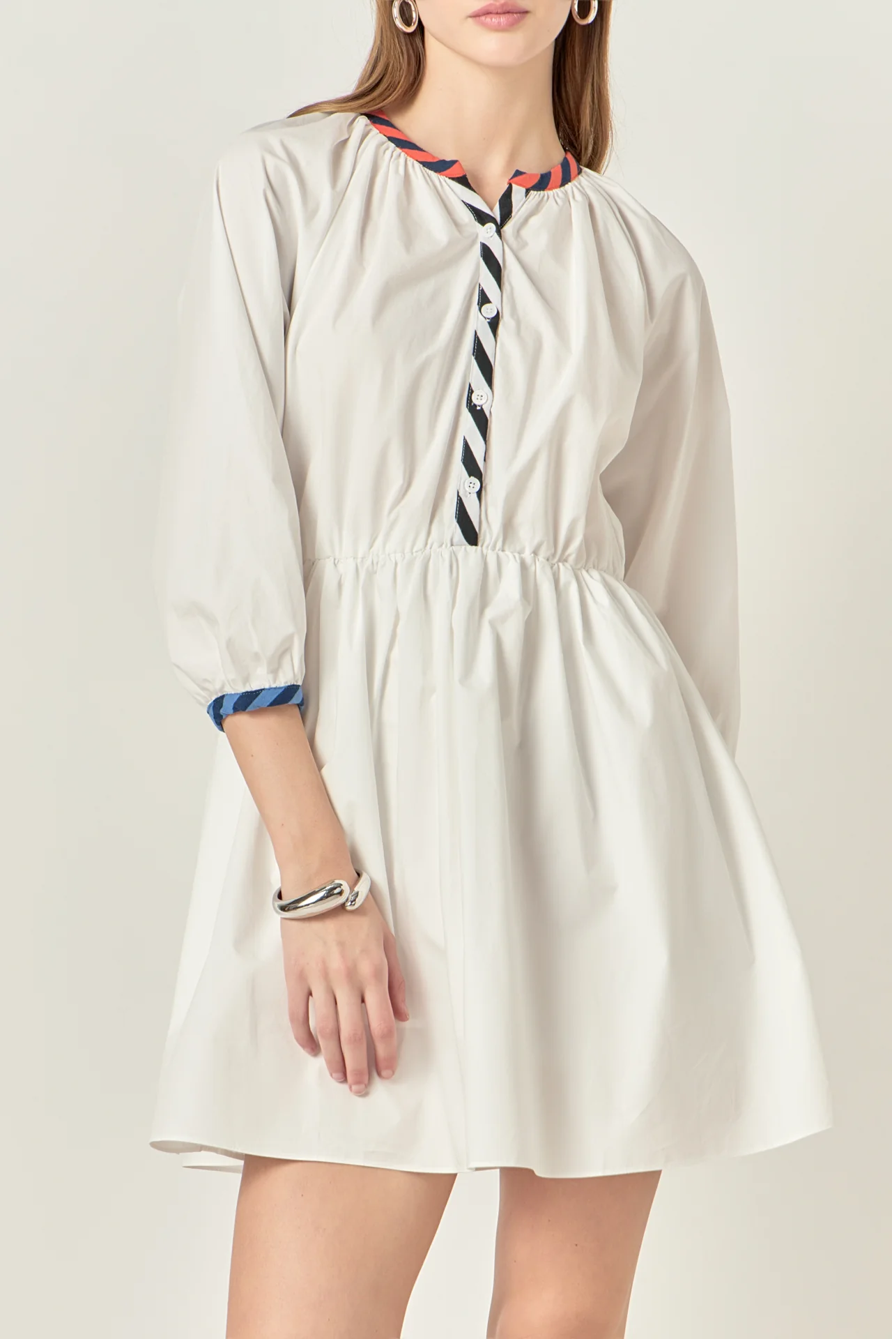 Poplin Shirt Dress with Striped Binding - Image 2