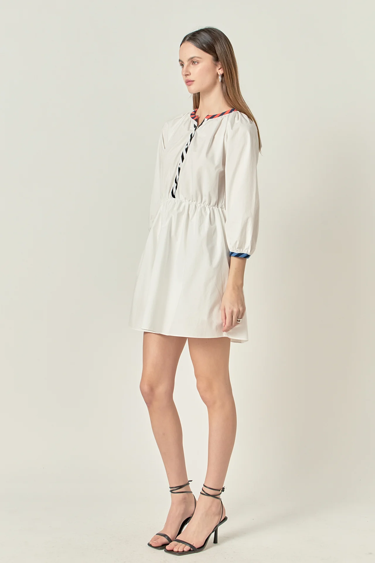 Poplin Shirt Dress with Striped Binding - Image 3