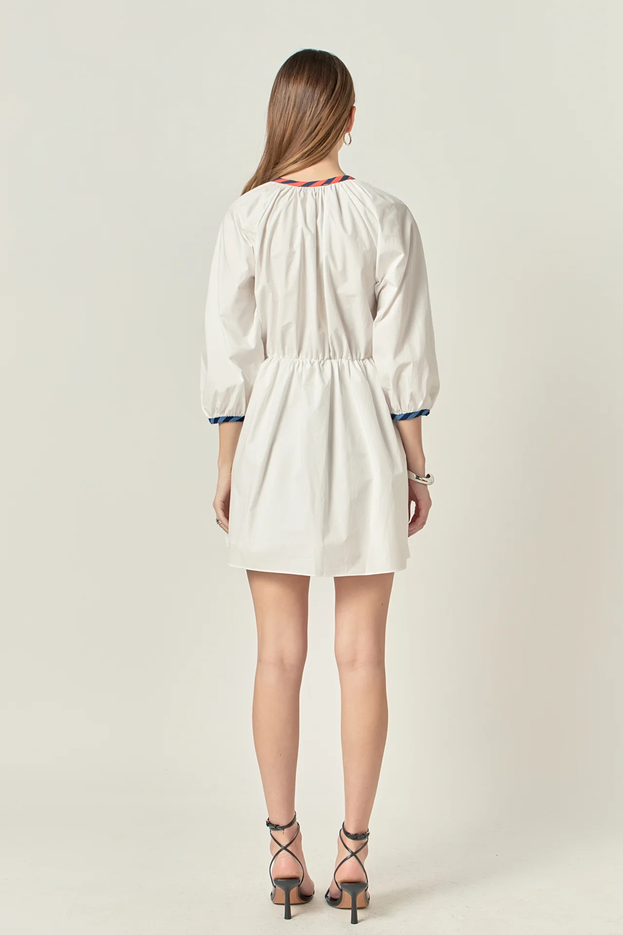 Poplin Shirt Dress with Striped Binding - Image 4