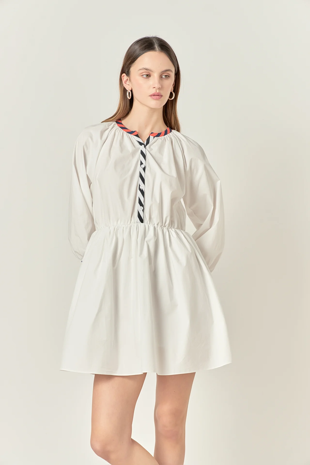 Poplin Shirt Dress with Striped Binding - Image 5