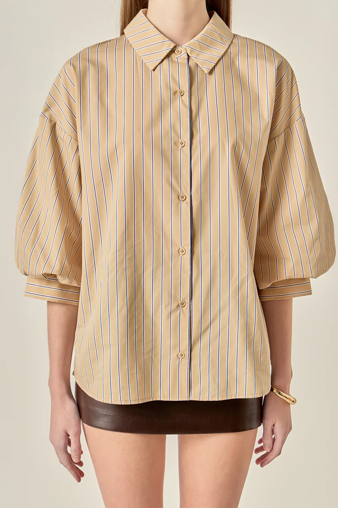 Poplin Striped Balloon Sleeve Shirt - Image 2