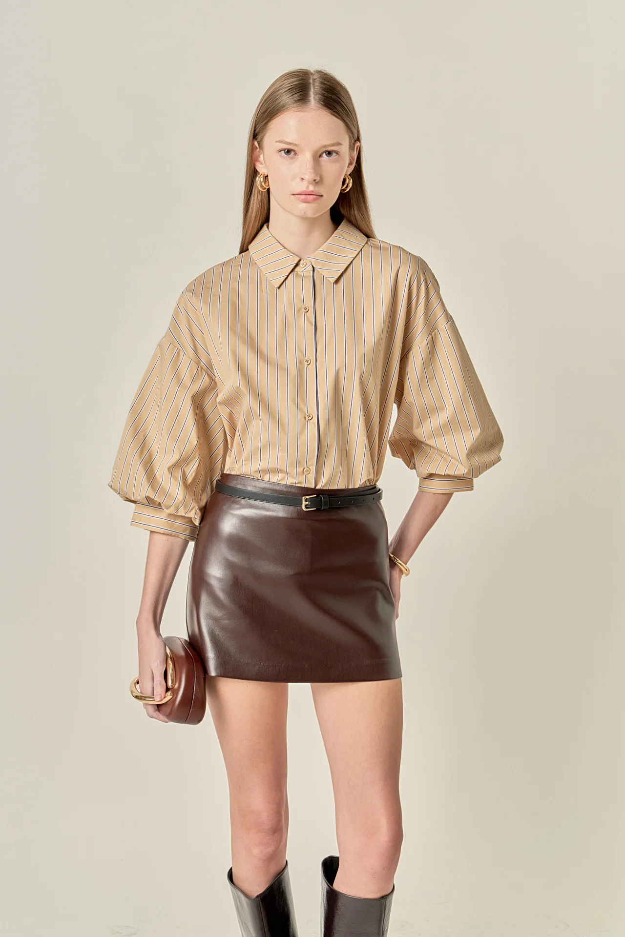 Poplin Striped Balloon Sleeve Shirt - Image 5