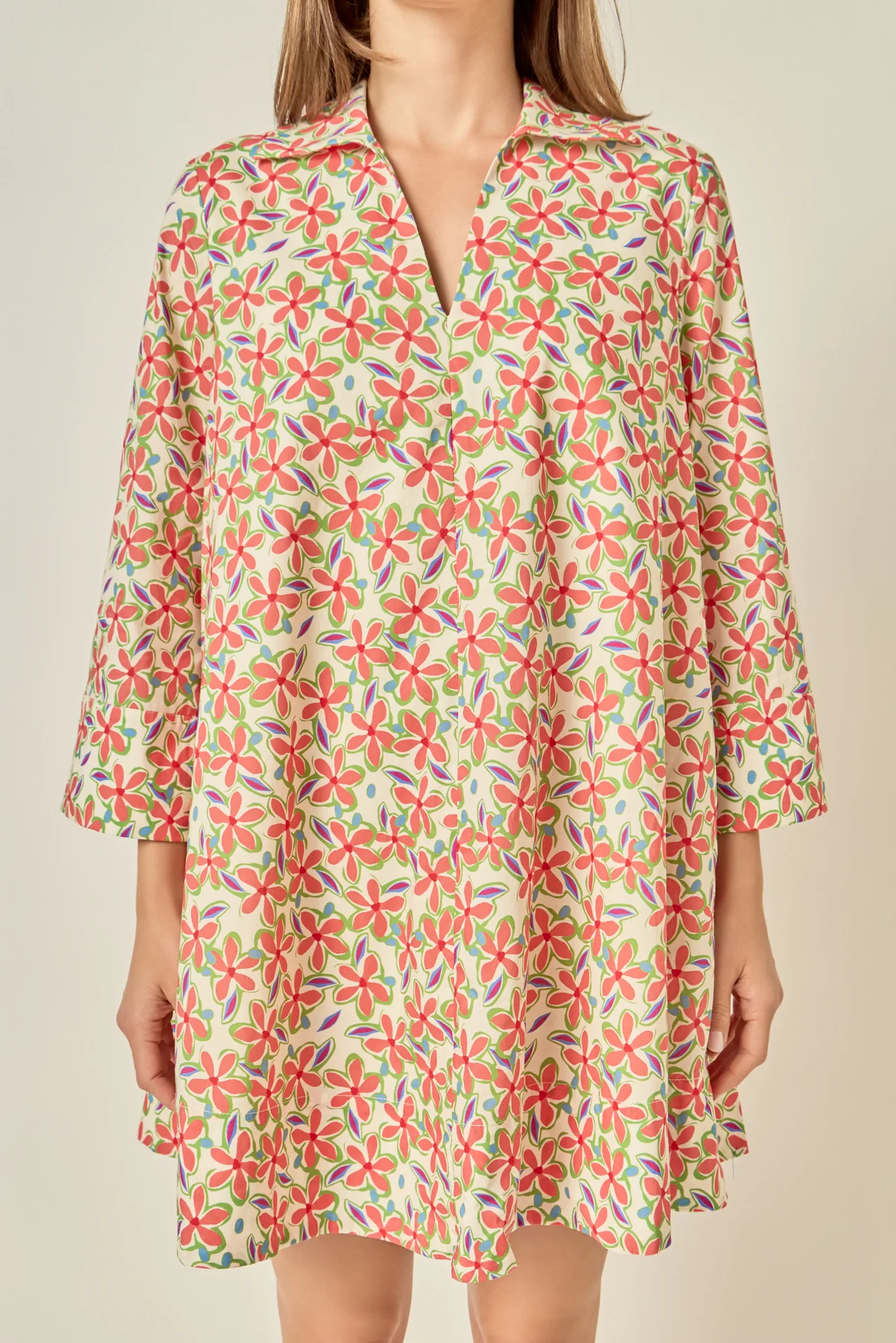 Print A-Line Kaftan Collar Dress - Image 2