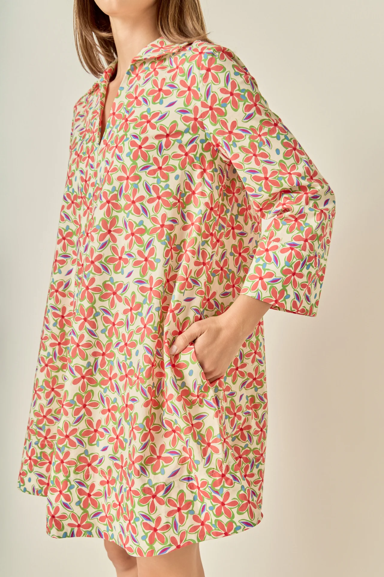 Print A-Line Kaftan Collar Dress - Image 3