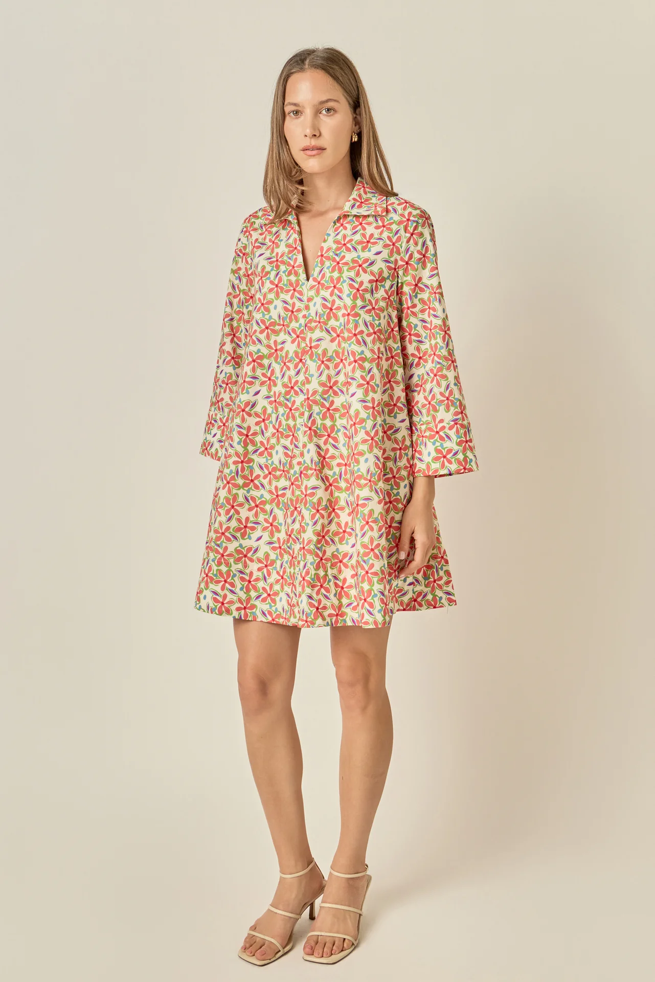 Print A-Line Kaftan Collar Dress - Image 4