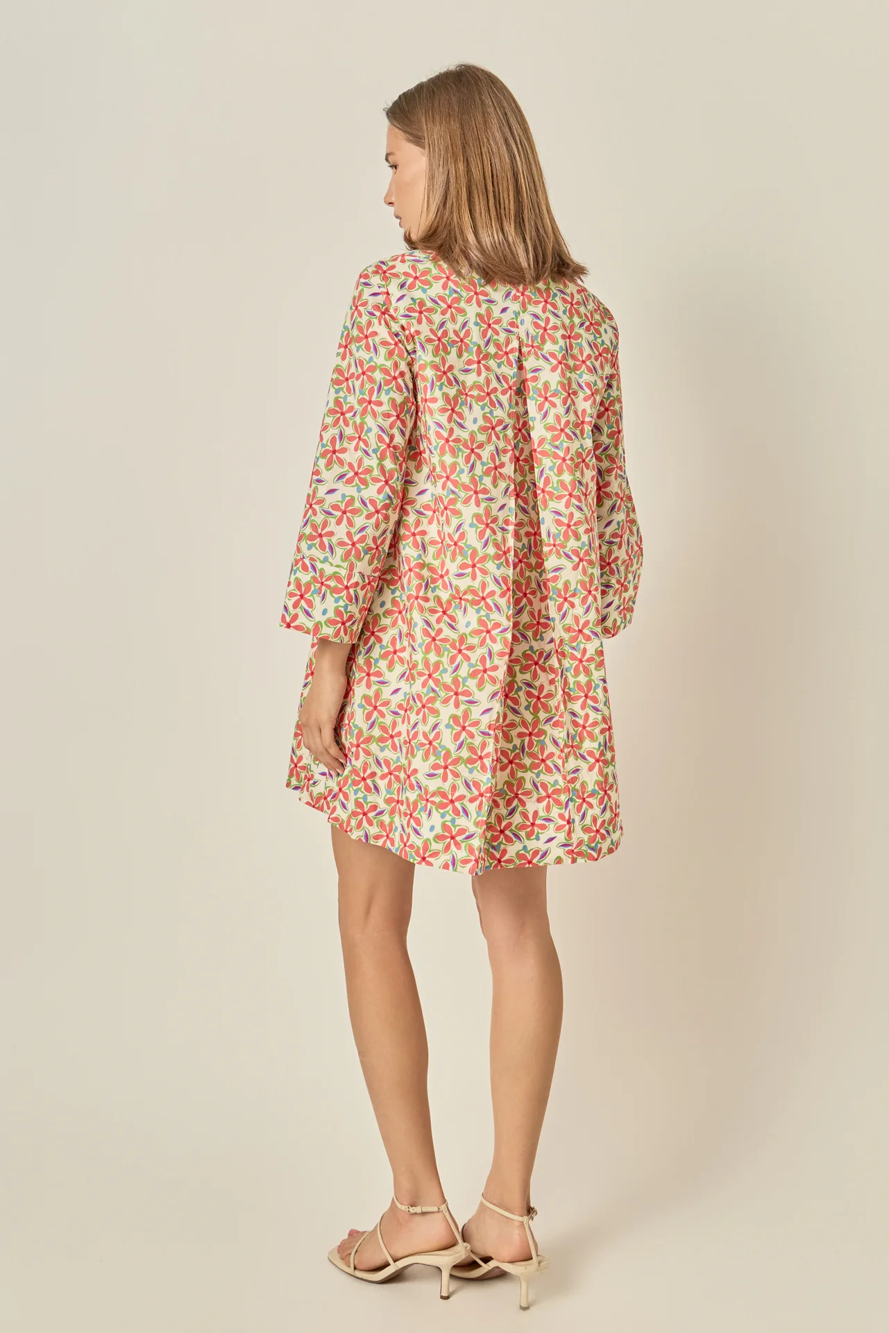 Print A-Line Kaftan Collar Dress - Image 5