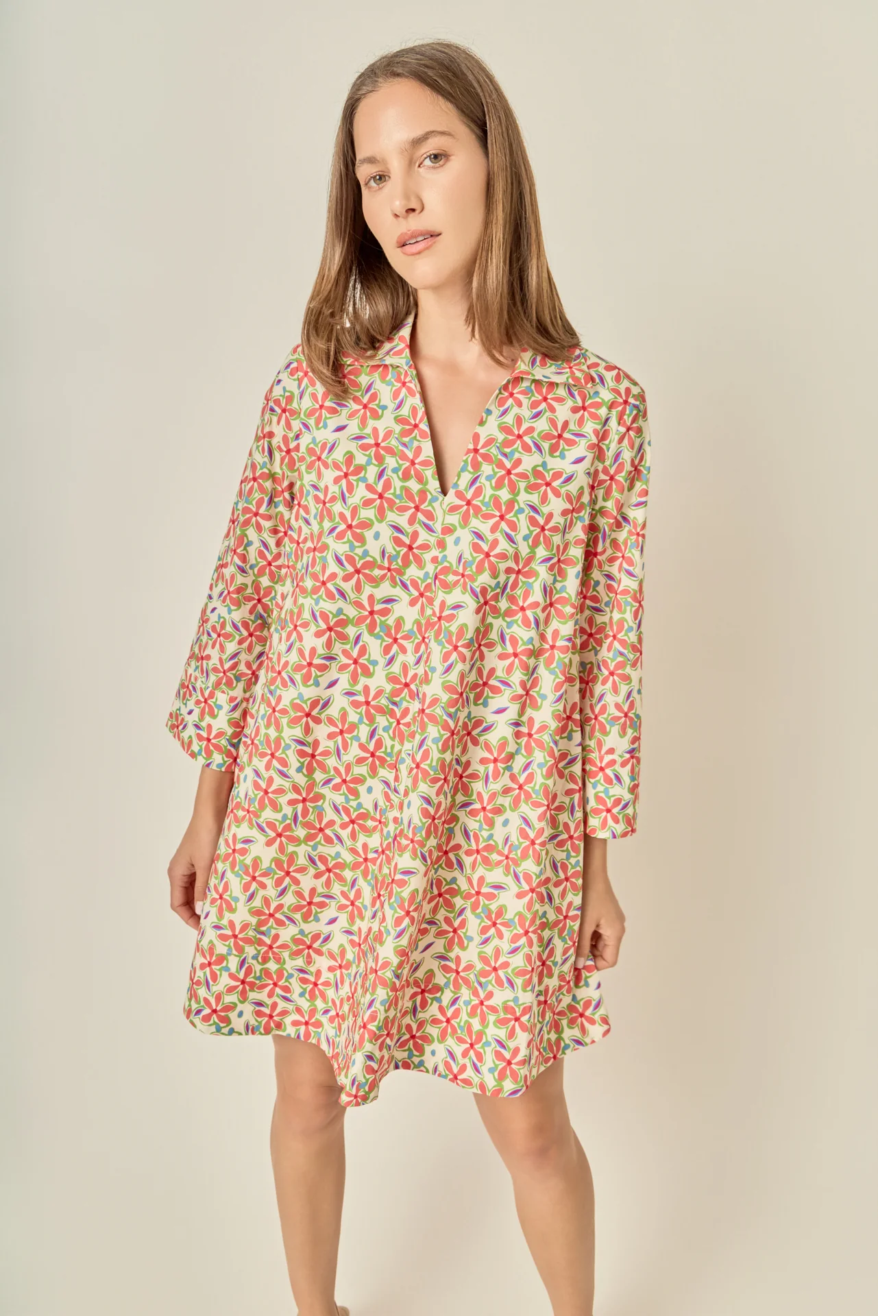 Print A-Line Kaftan Collar Dress - Image 6