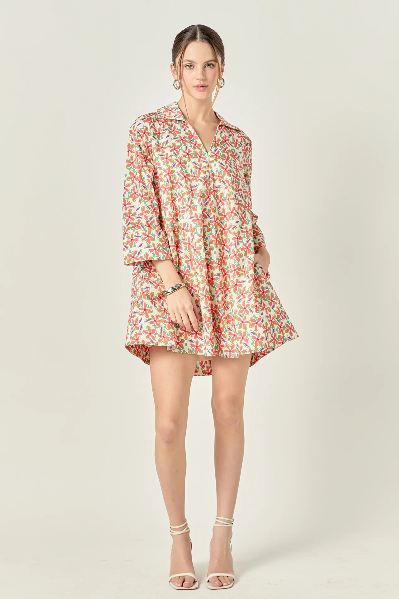 Print A-Line Kaftan Collar Dress - Image 7